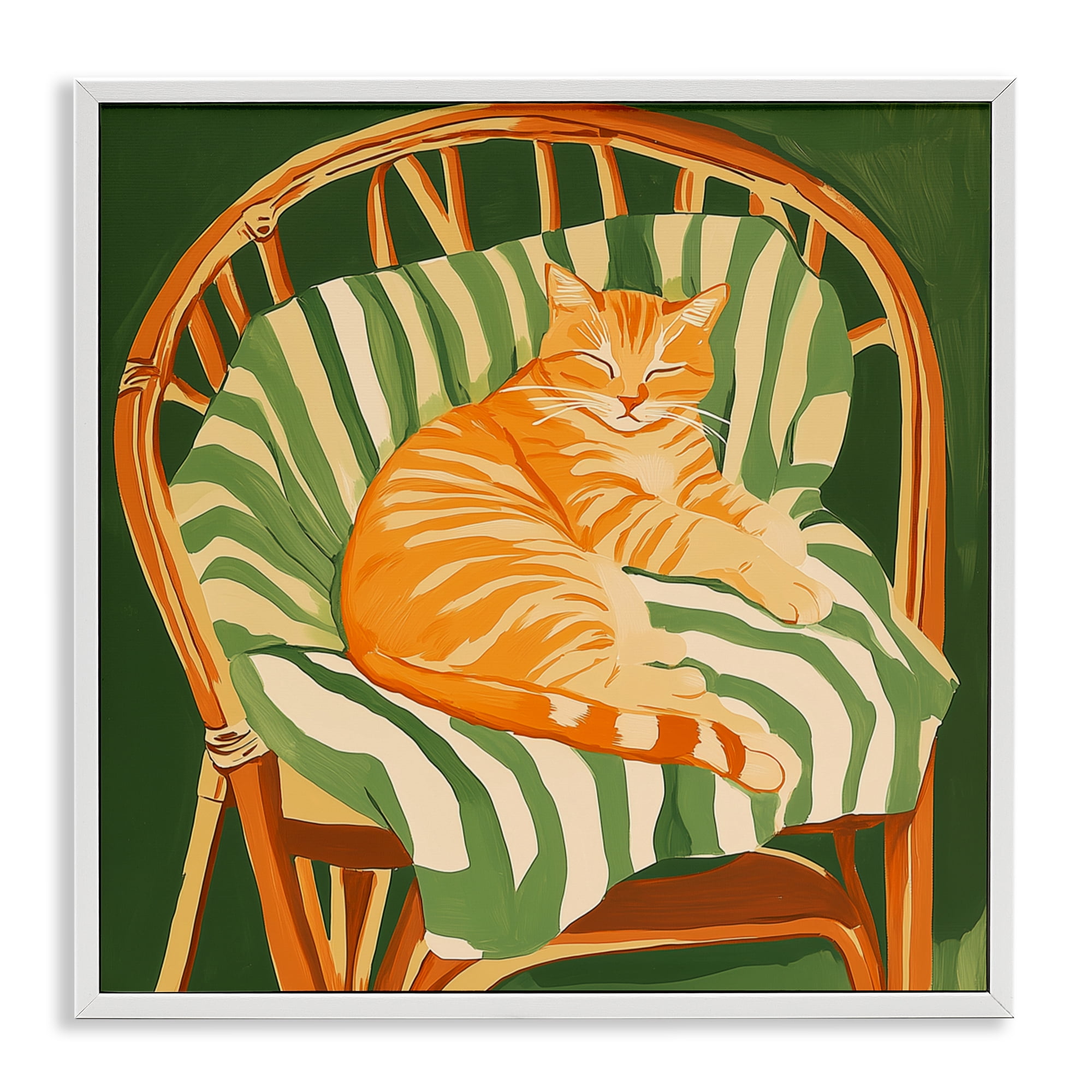 Stupell Industries Cat In Rattan Chair White Framed Giclee Art, design by Walker Noble