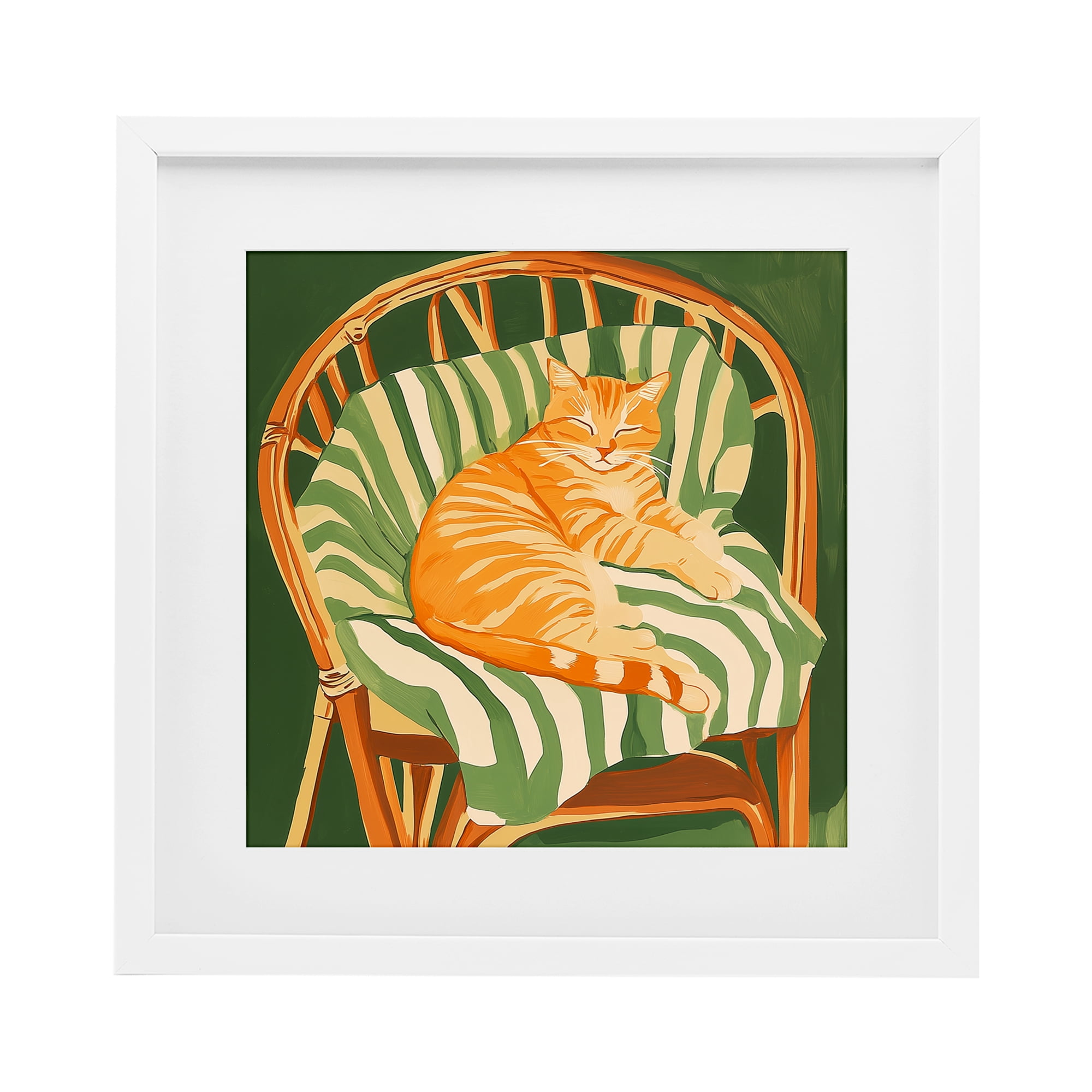 Stupell Industries Cat In Rattan Chair White Framed Print Under Glass, design by Walker Noble