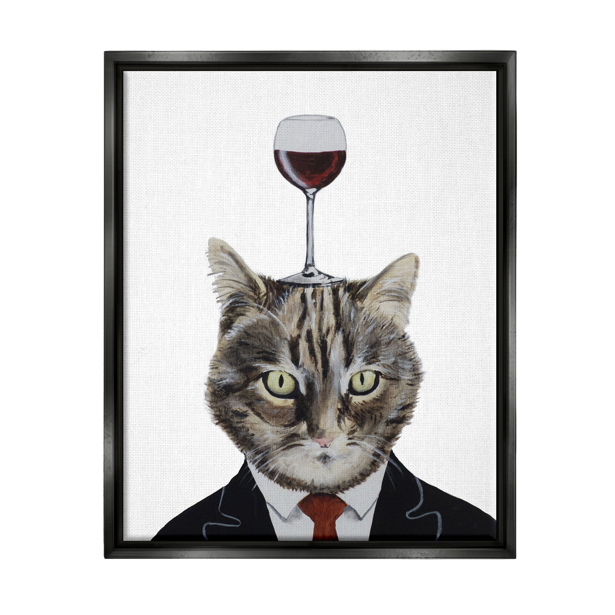Stupell Industries Cat In Suit Wine Glass Animals & Insects Painting Black Floater Framed Art Print Wall Art