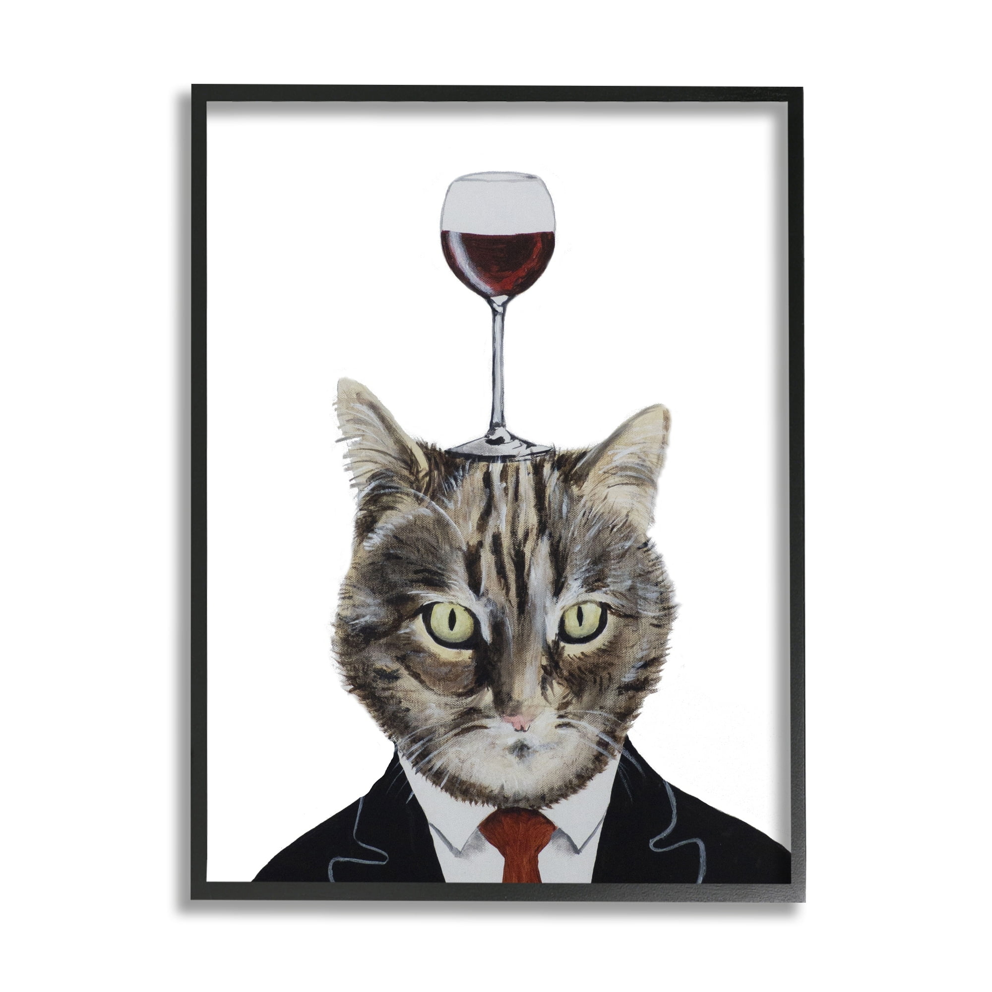 Stupell Industries Cat In Suit Wine Glass Animals & Insects Painting Black Framed Art Print Wall Art
