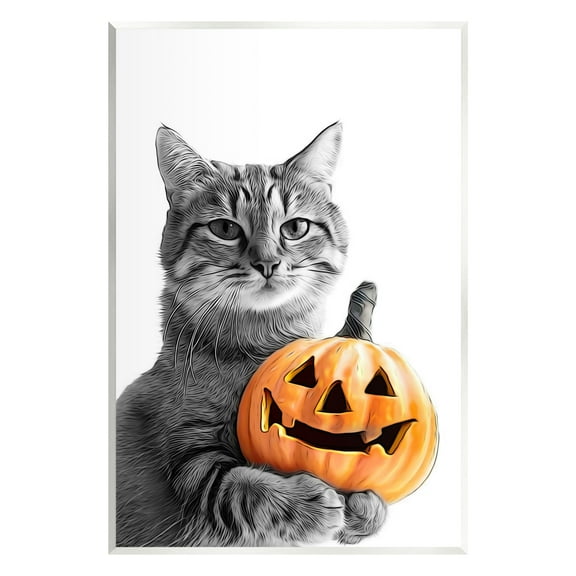 Stupell Industries Cat & Jack-o-Lantern Holiday Painting Unframed Art Print Wall Art, 10 x 15