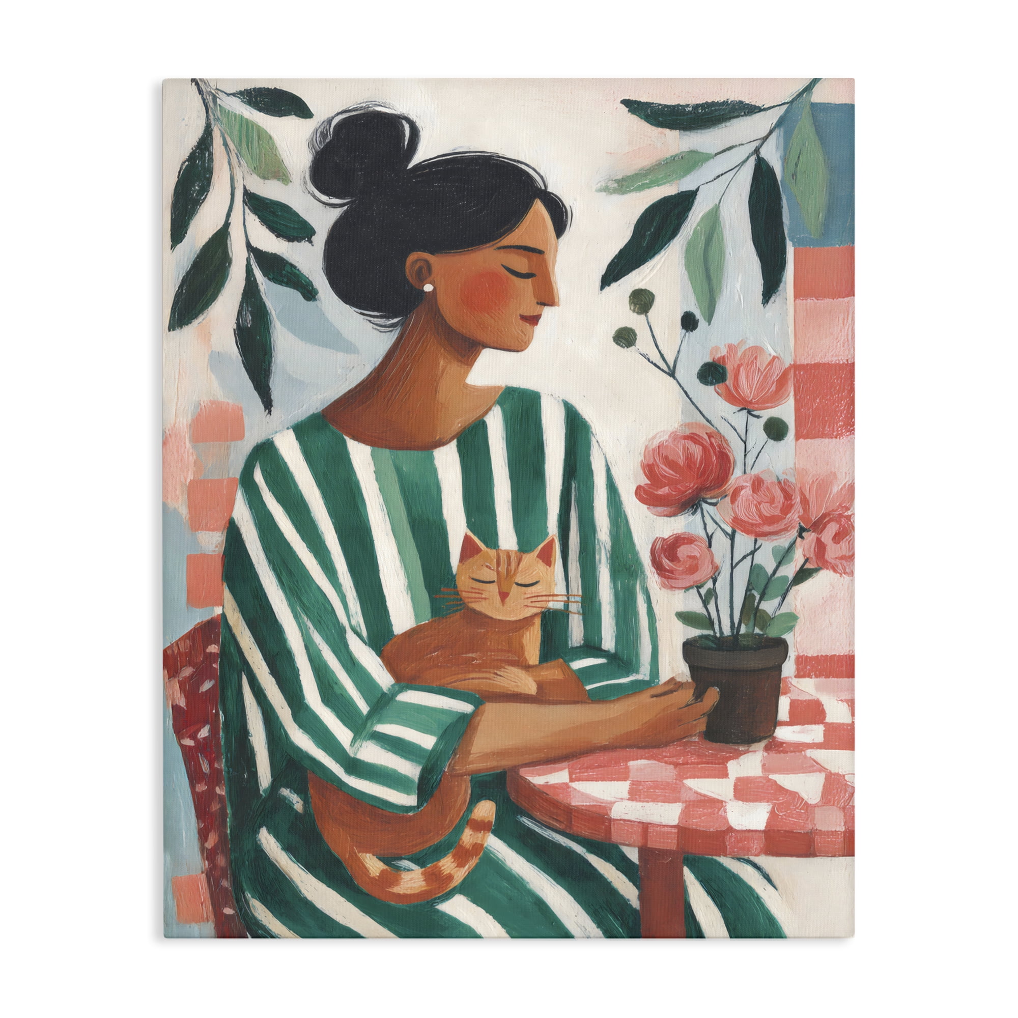Stupell Industries Cat Lady in Striped Dress Canvas Wall Art, design by Sisi and Seb