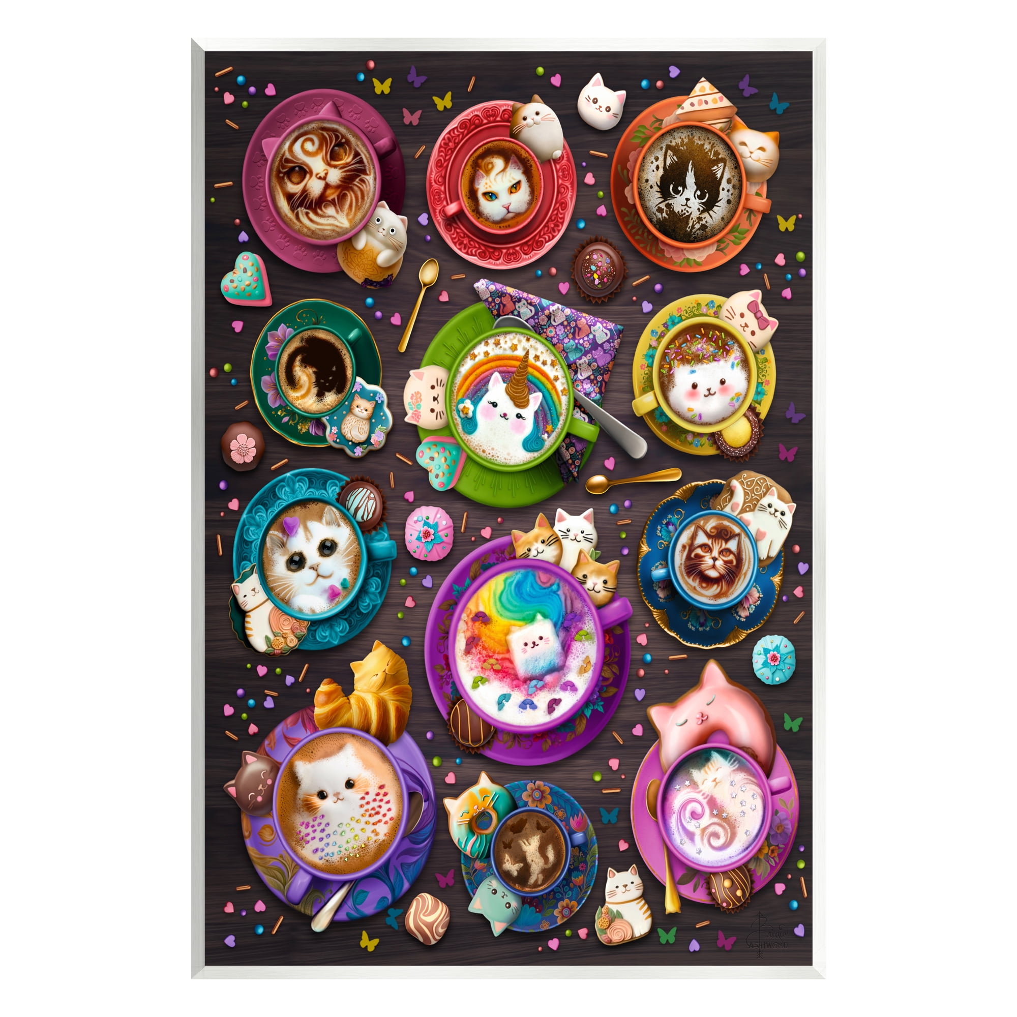 Stupell Industries Cat Lattes & Coffee Food & Beverage Painting Unframed Art Print Wall Art, 13 x 19