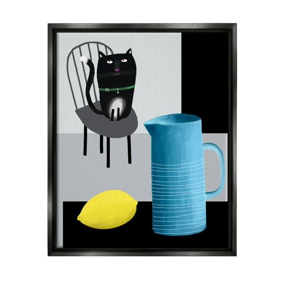 Stupell Industries Cat Lemon Vase Still Life Scene Animals & Insects Painting Black Floater Framed Art Print Wall Art