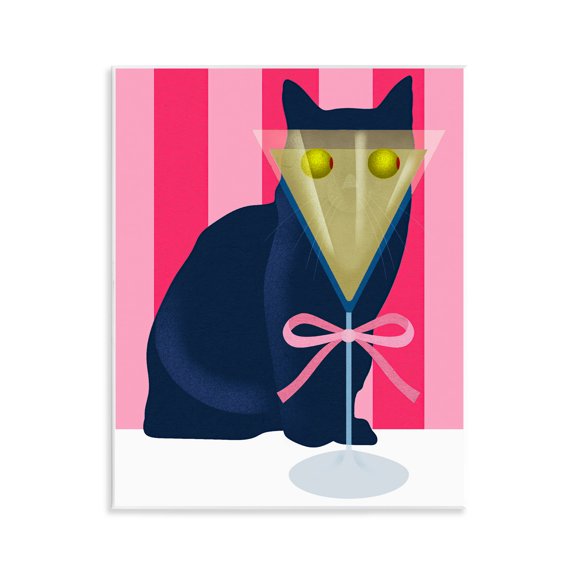 Stupell Industries Cat & Martini on Stripes Wall Plaque Art design by Lil' Rue, 14 x 11