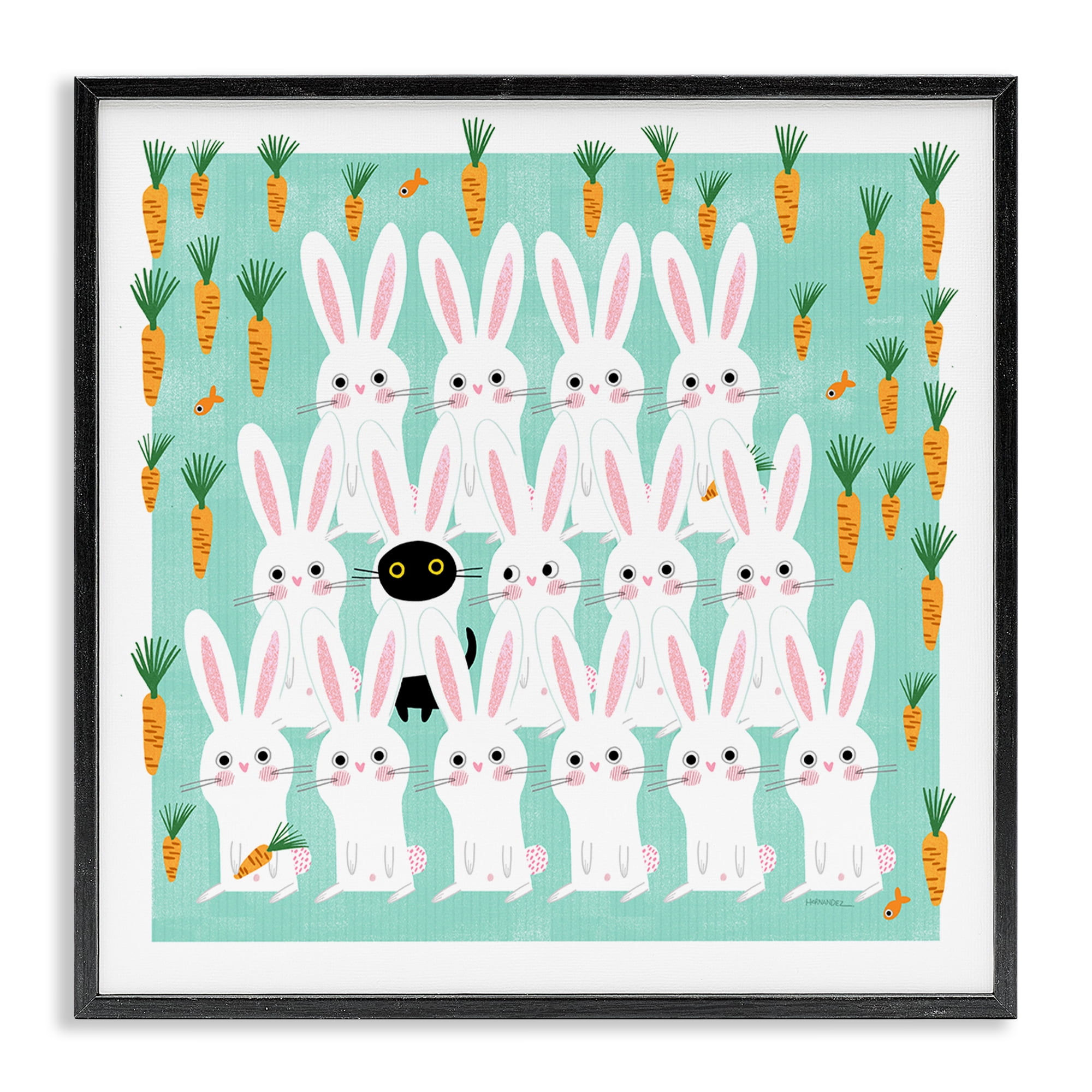Stupell Industries Cat Mixed with Bunnies Animals Painting Black Framed Art Print Wall Art, 24 x 24