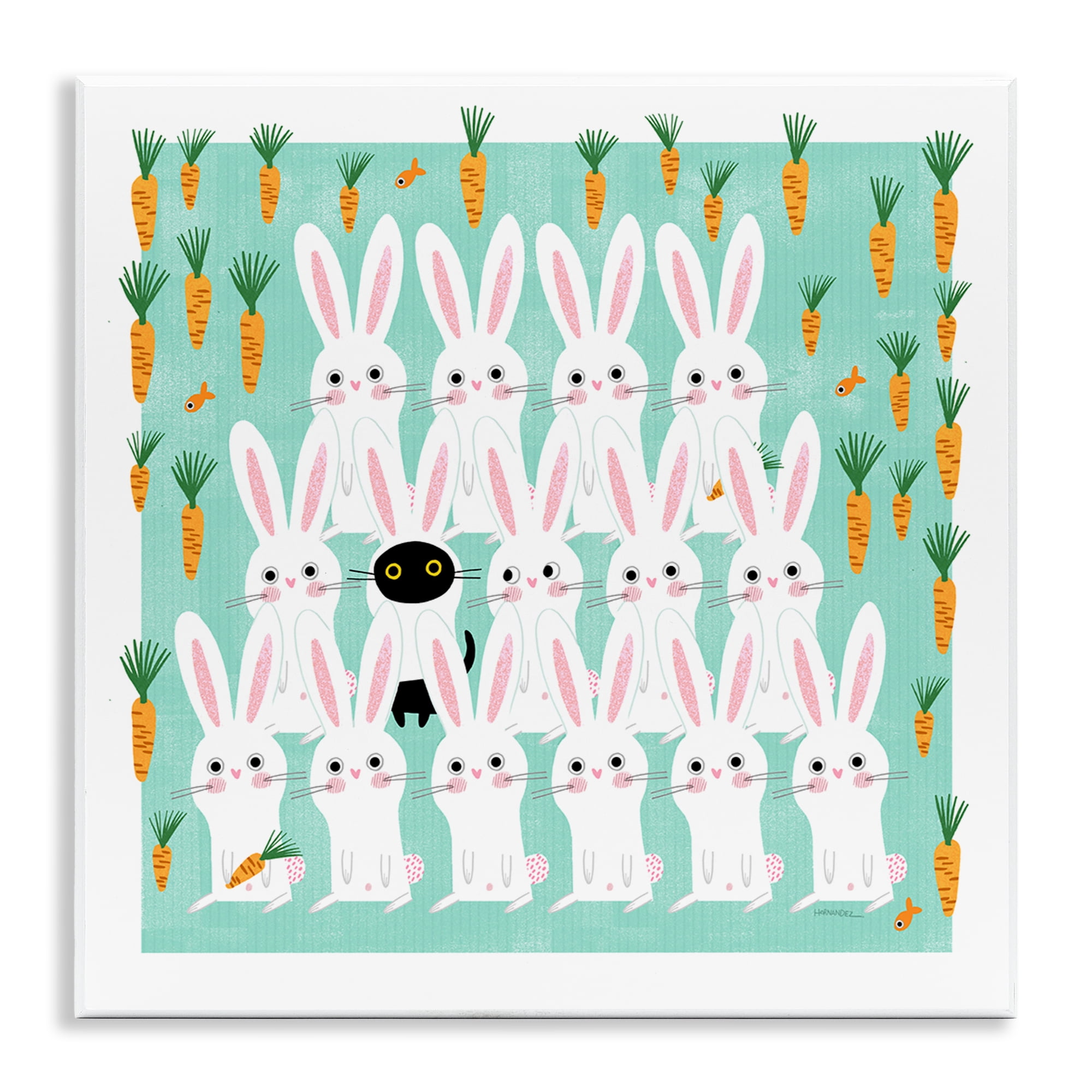 Stupell Industries Cat Mixed with Bunnies Animals Painting Unframed Art Print Wall Art, 12 x 12