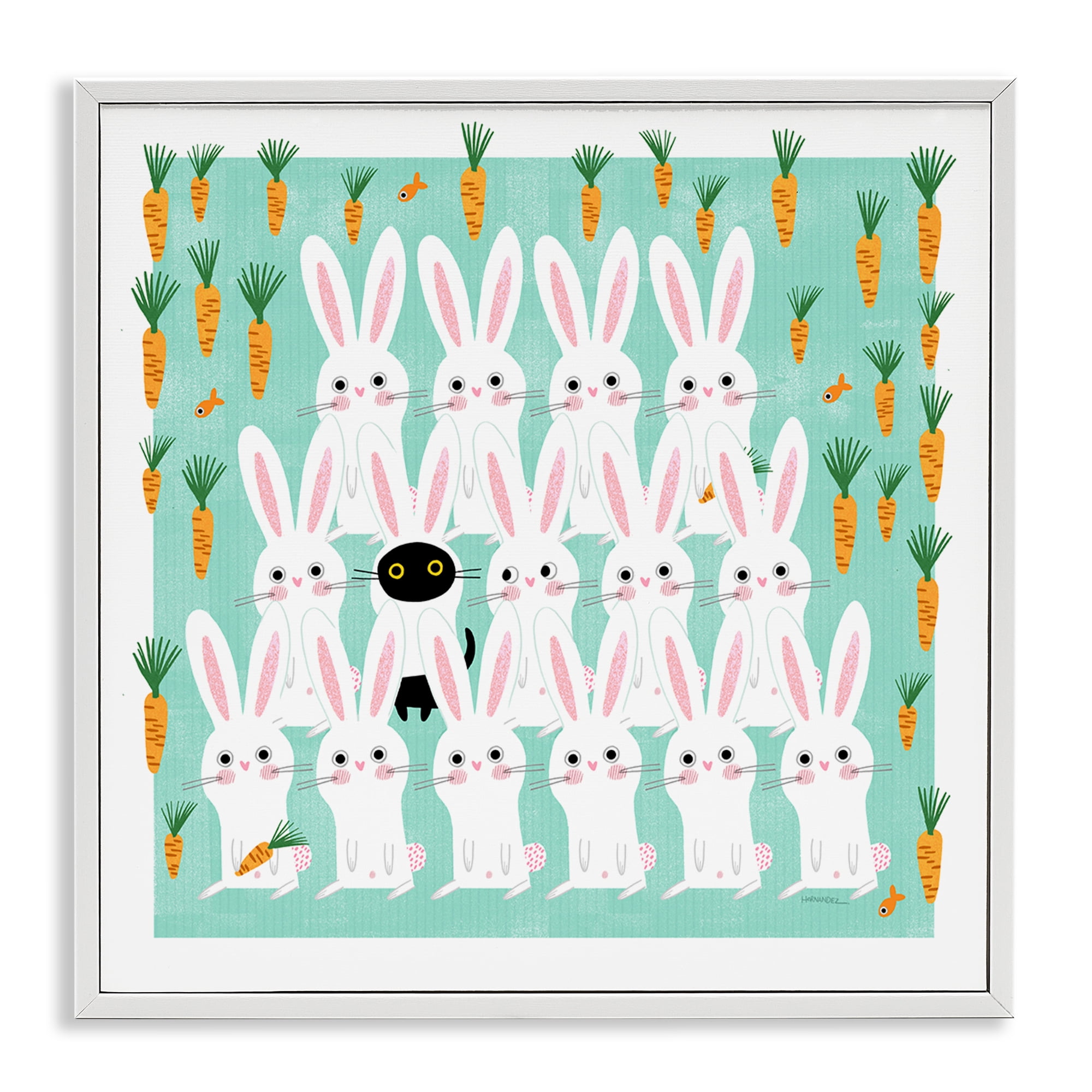 Stupell Industries Cat Mixed with Bunnies Animals Painting White Framed Art Print Wall Art, 12 x 12