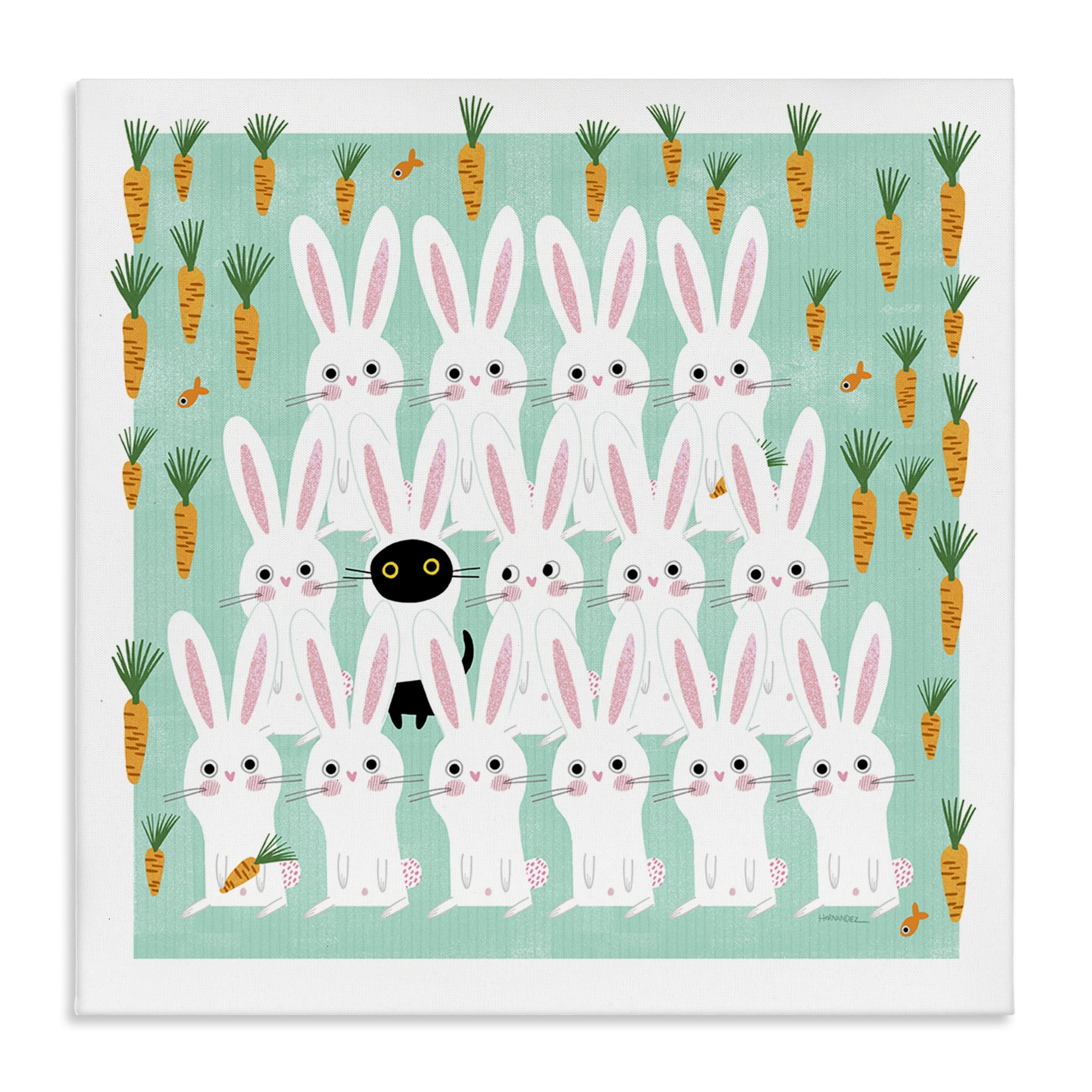 Stupell Industries Cat Mixed with Bunnies Animals Painting Wrapped Canvas Art Print Wall Art, 36 x 36