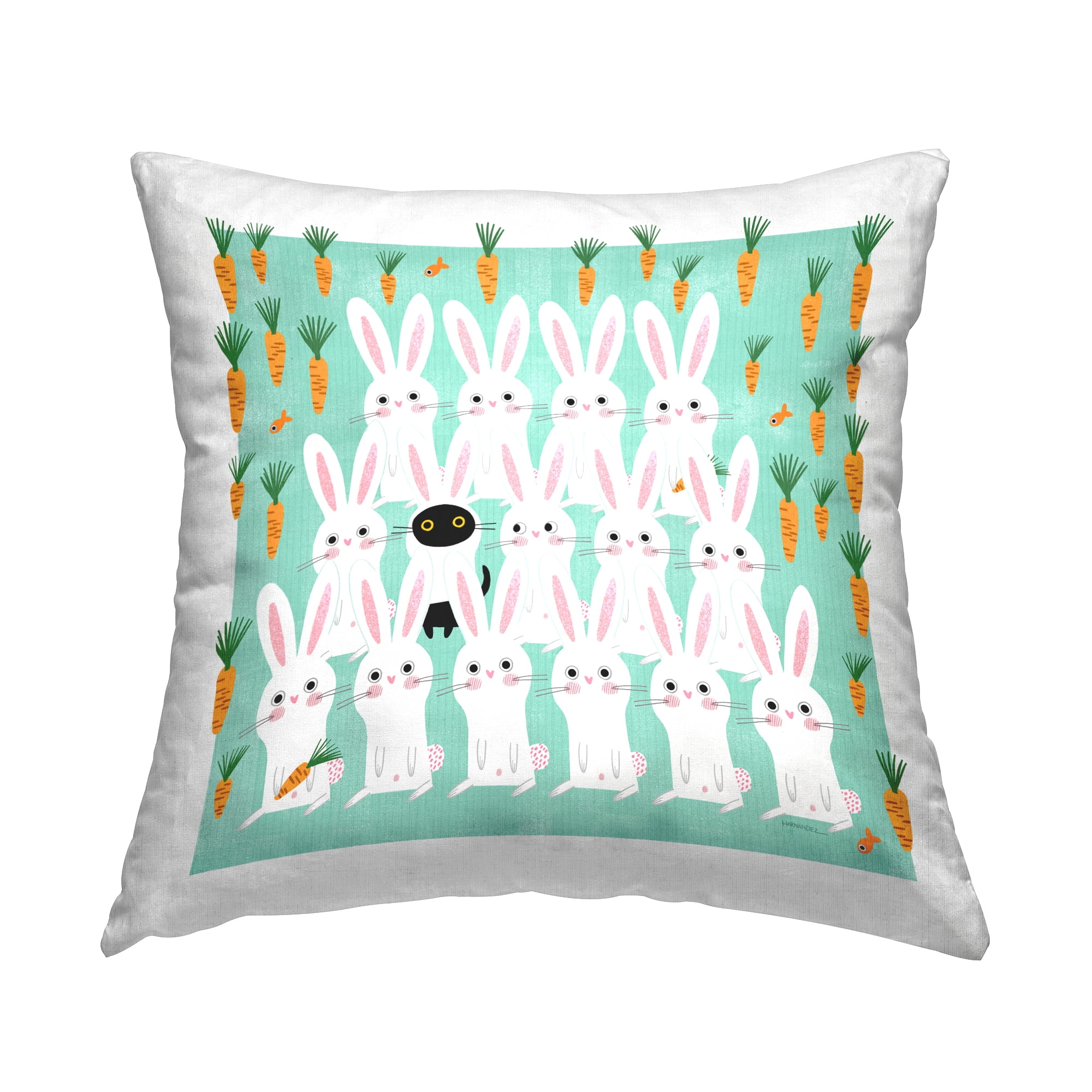 Stupell Industries Cat Mixed with Bunnies Decorative Printed Throw Pillow Design by Leeza Hernandez.