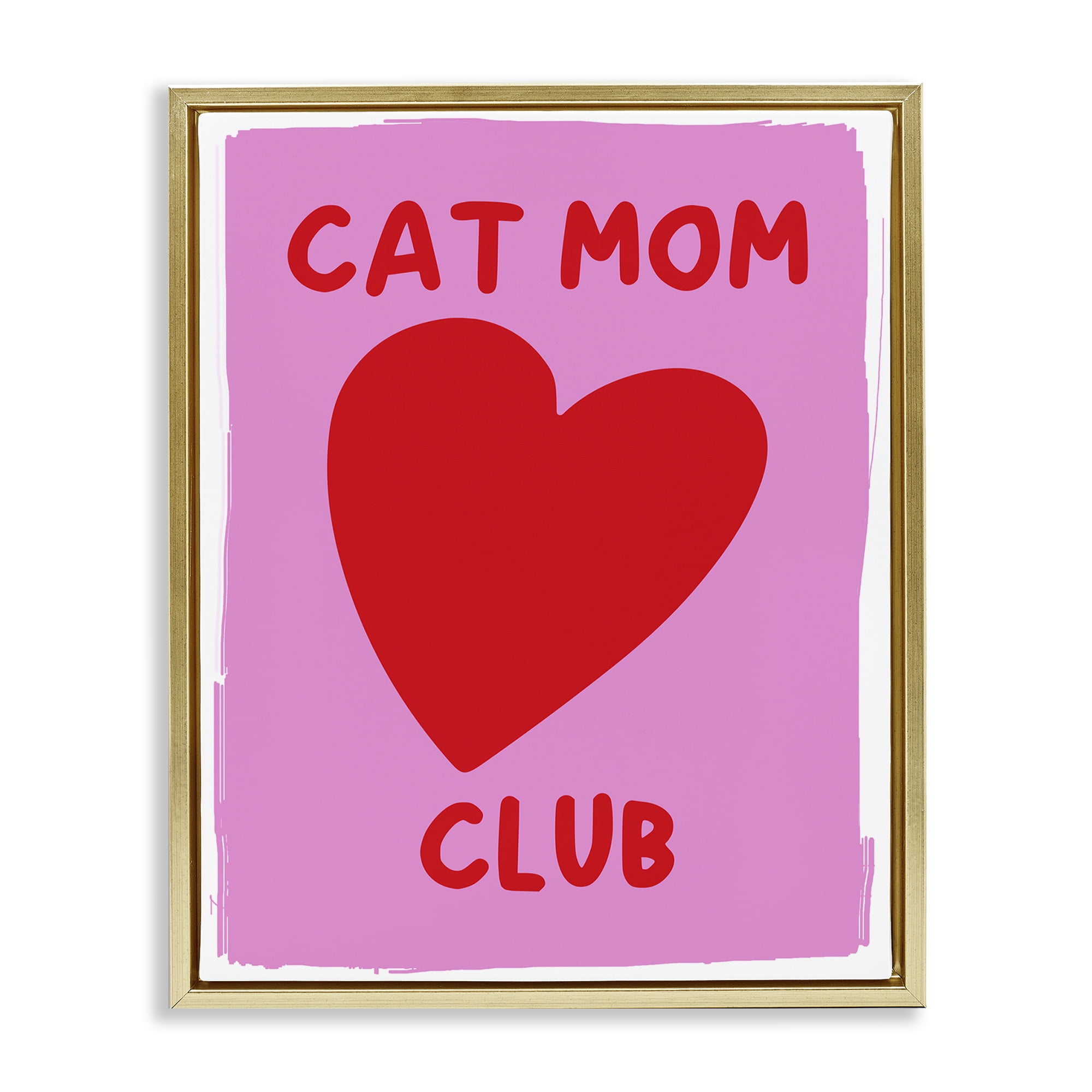 Stupell Industries Cat Mom Club Heart Text & Numbers Painting Gold Floater Framed Canvas Art Print Wall Art, 25 x 31
