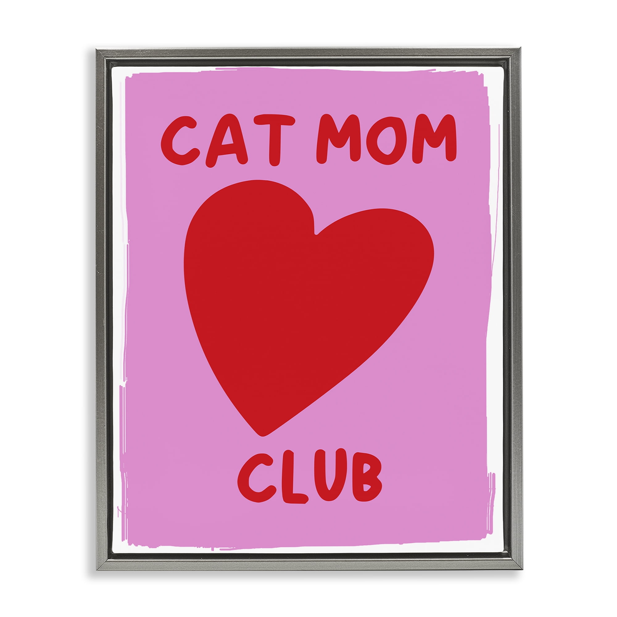 Stupell Industries Cat Mom Club Heart Text & Numbers Painting Gray Floater Framed Canvas Art Print Wall Art, 25 x 31