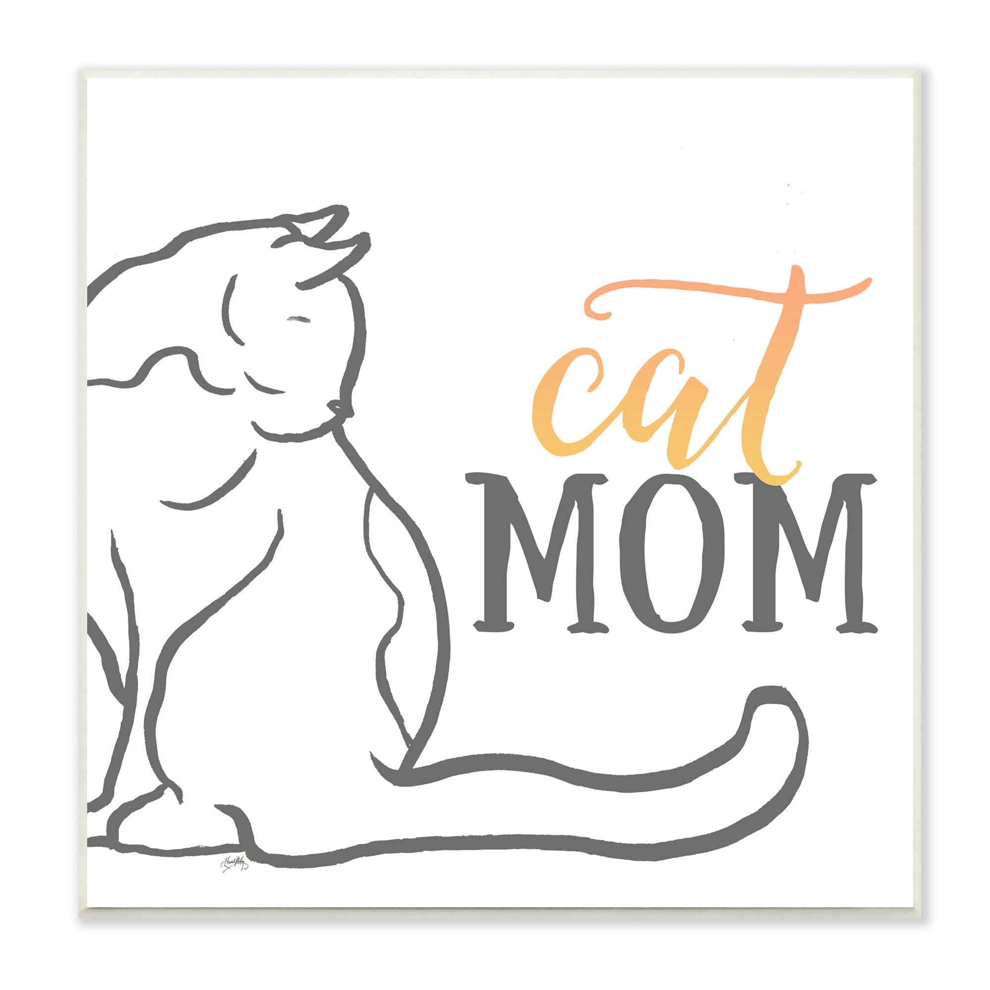 Minimalist Black and White Cat Mom Wood Wall Plaque