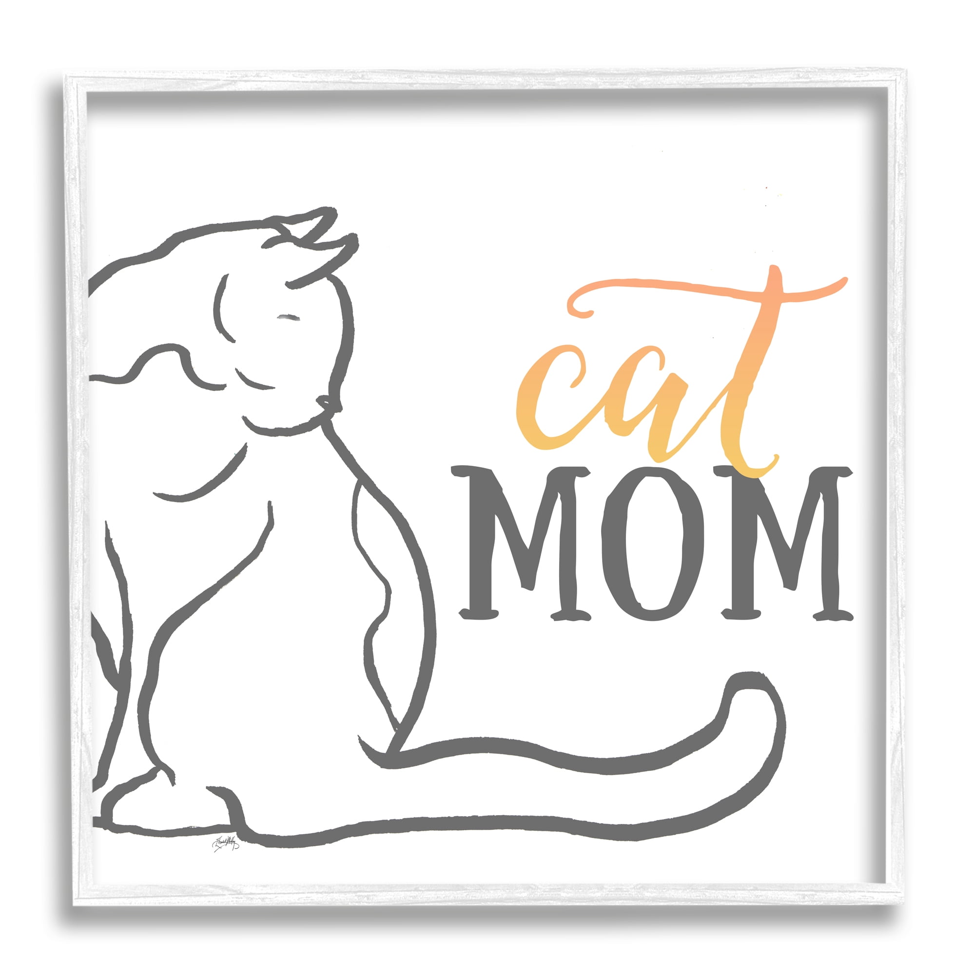 Stupell Industries Cat Mom Phrase Resting Cat Minimal Line Drawing, 17 x 17, Design by Elizabeth Medley