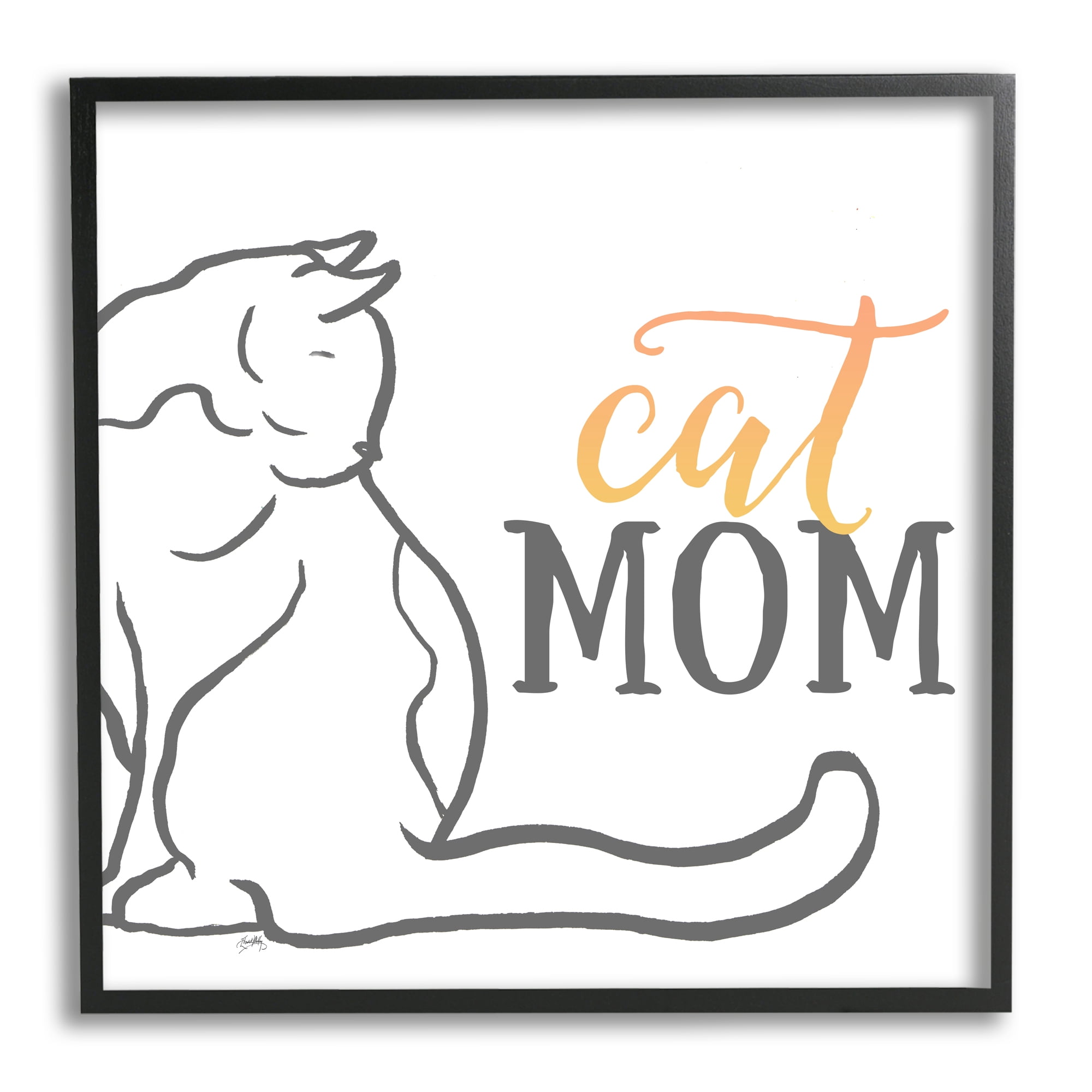 Stupell Industries Cat Mom Phrase Resting Cat Minimal Line Drawing, 17 x 30, Design by Elizabeth Medley
