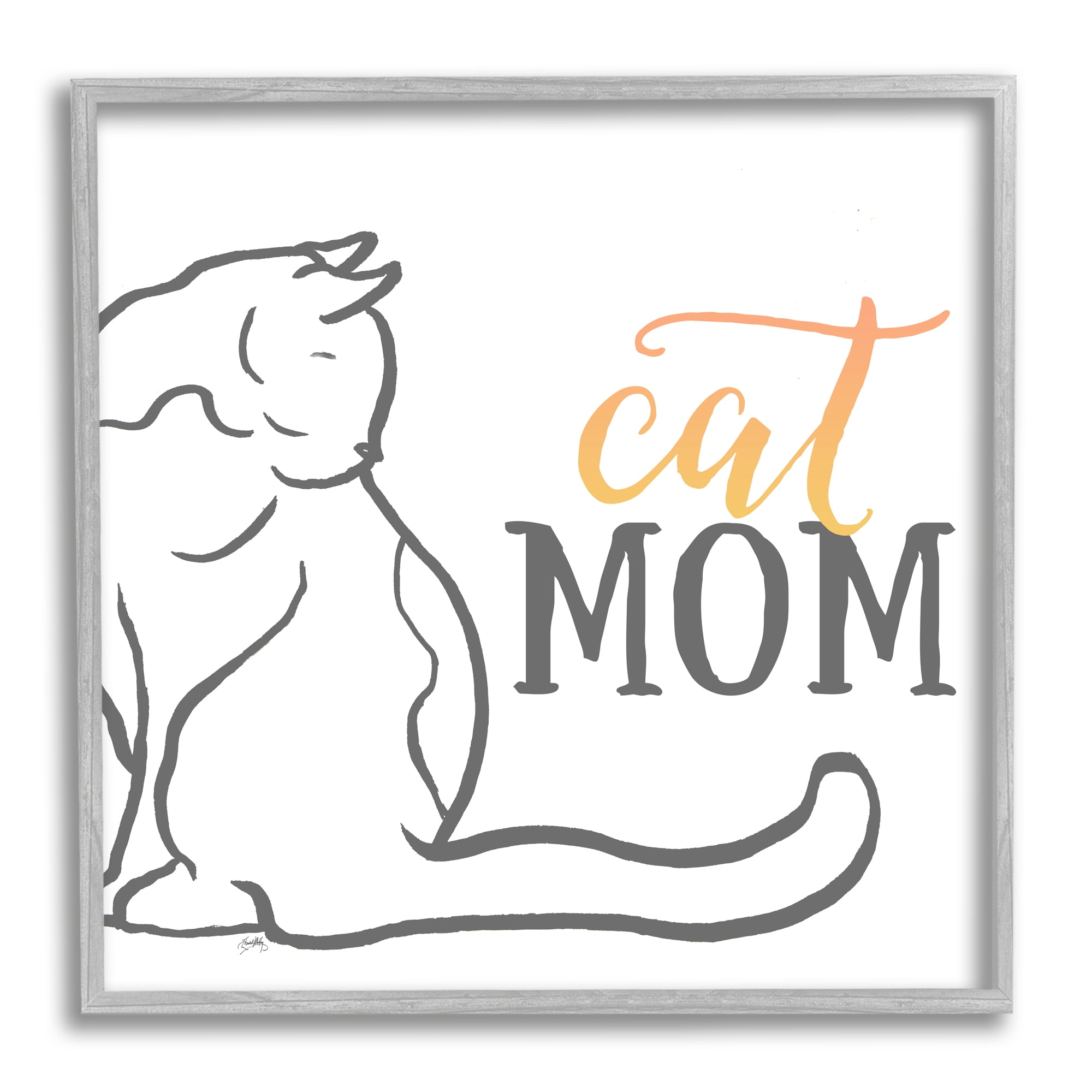 Stupell Industries Cat Mom Phrase Resting Cat Minimal Line Drawing, 24 x 24, Design by Elizabeth Medley