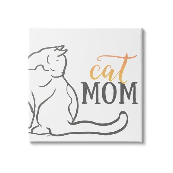 Stupell Industries Cat Mom Phrase Resting Cat Minimal Line Drawing, 30 x 30, Design by Elizabeth Medley