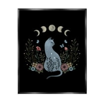 Stupell Industries Cat & Moon Phases Animals & Insects Painting Black Floater Framed Canvas Art Print Wall Art, 17 x 21