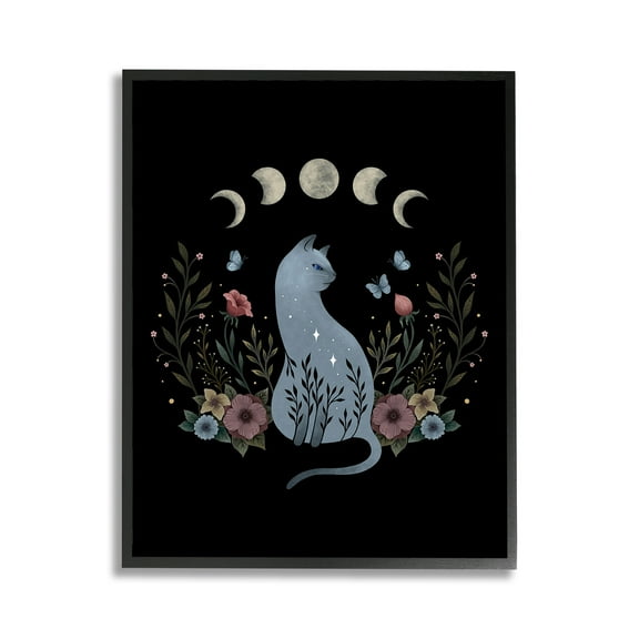 Stupell Industries Cat & Moon Phases Animals & Insects Painting Black Framed Art Print Wall Art, 11 x 14