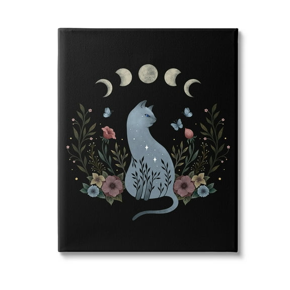 Stupell Industries Cat & Moon Phases Animals & Insects Painting Gallery Wrapped Canvas Art Print Wall Art, 16 x 20