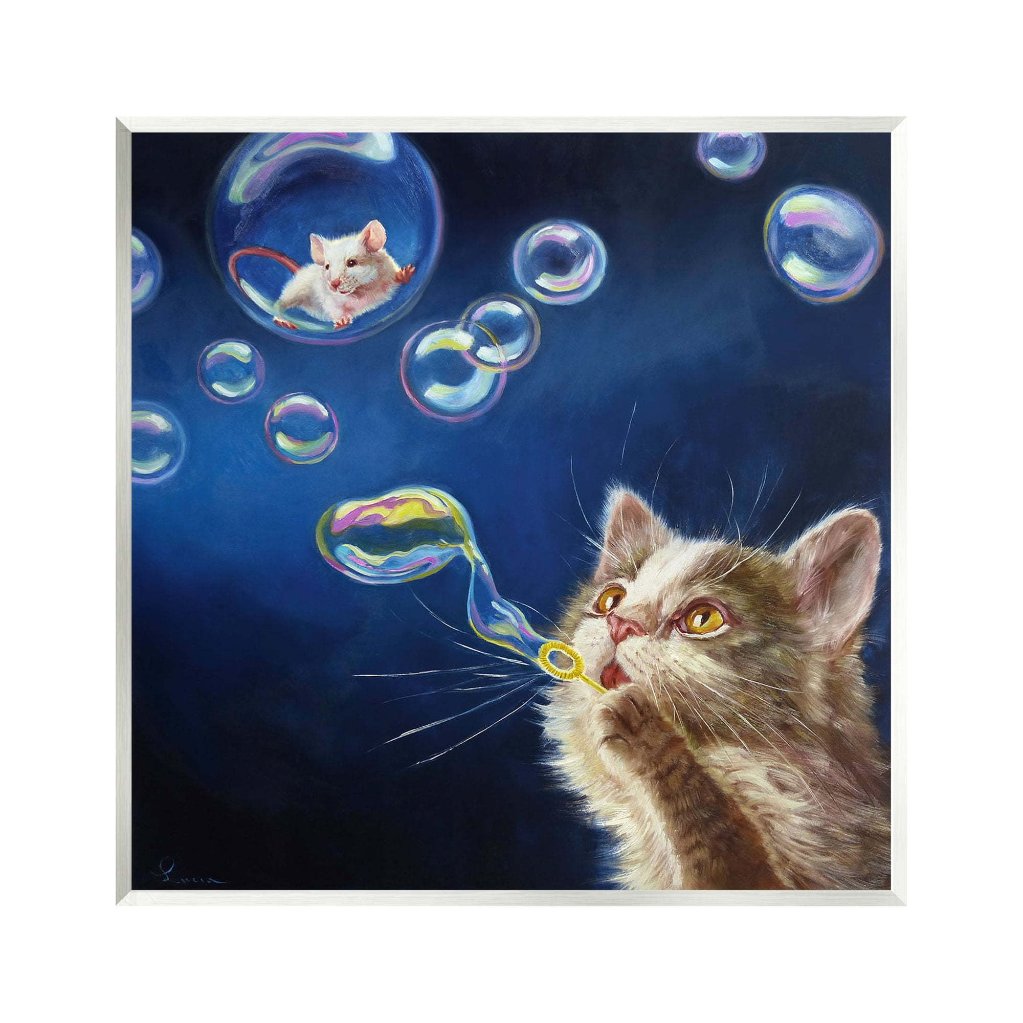 Stupell Industries Cat & Mouse Blowing Bubbles Animals & Insects Painting Unframed Art Print Wall Art