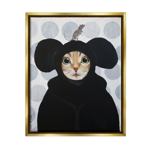 Stupell Industries Cat & Mouse Funny Animals Animals & Insects Painting Gold Floater Framed Art Print Wall Art