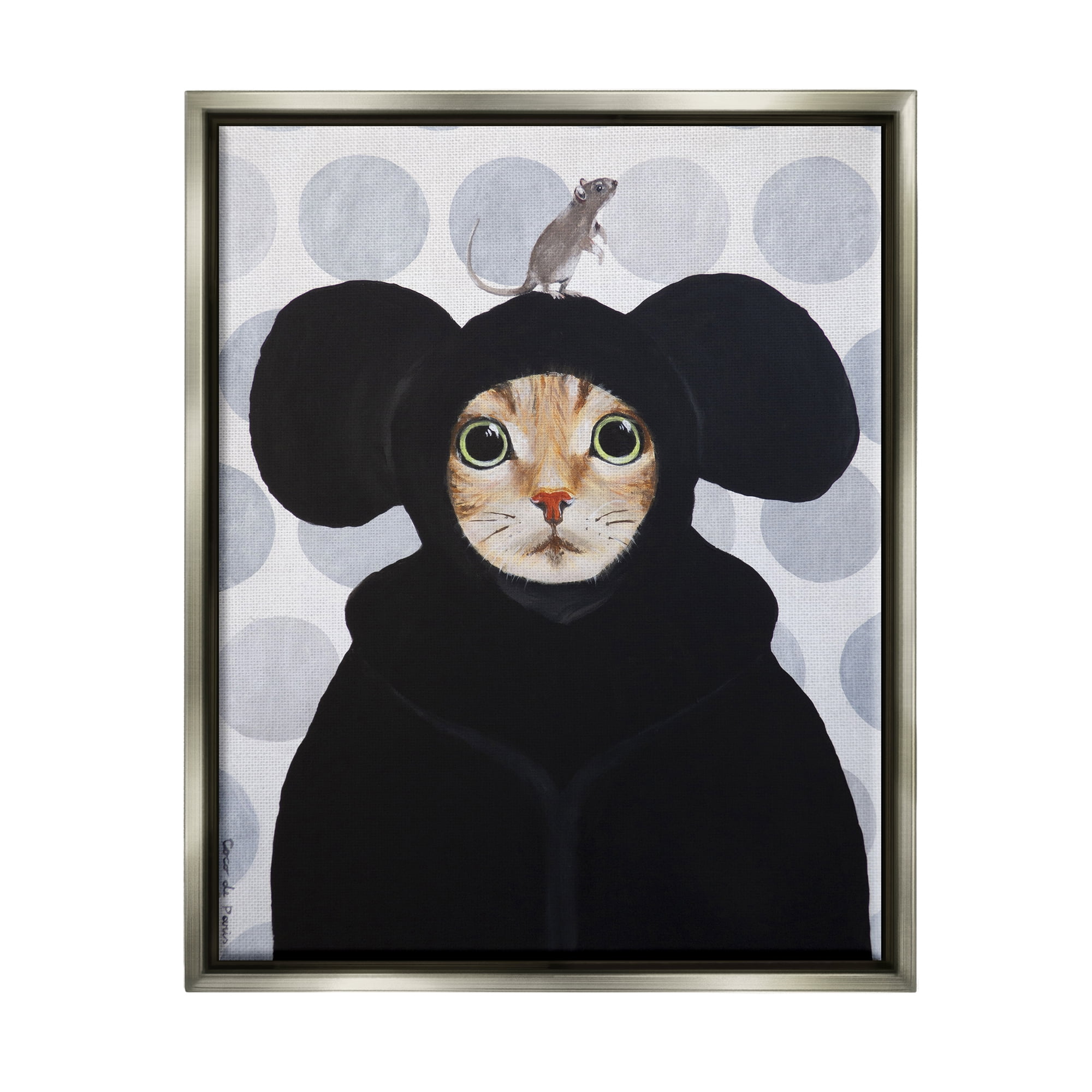 Stupell Industries Cat & Mouse Funny Animals Animals & Insects Painting Gray Floater Framed Art Print Wall Art