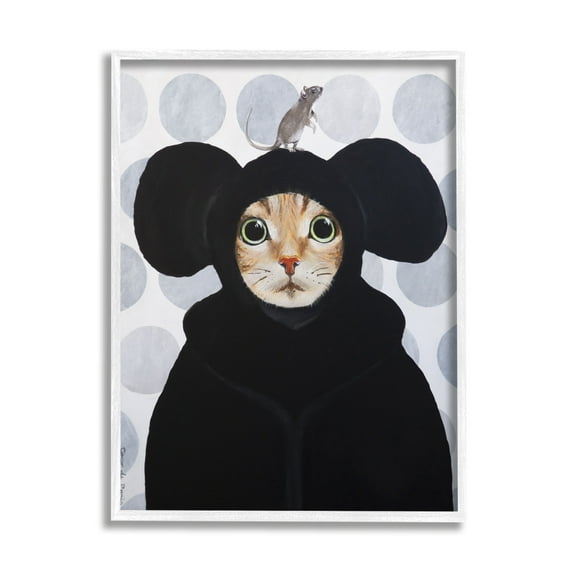 Stupell Industries Cat & Mouse Funny Animals Animals & Insects Painting White Framed Art Print Wall Art