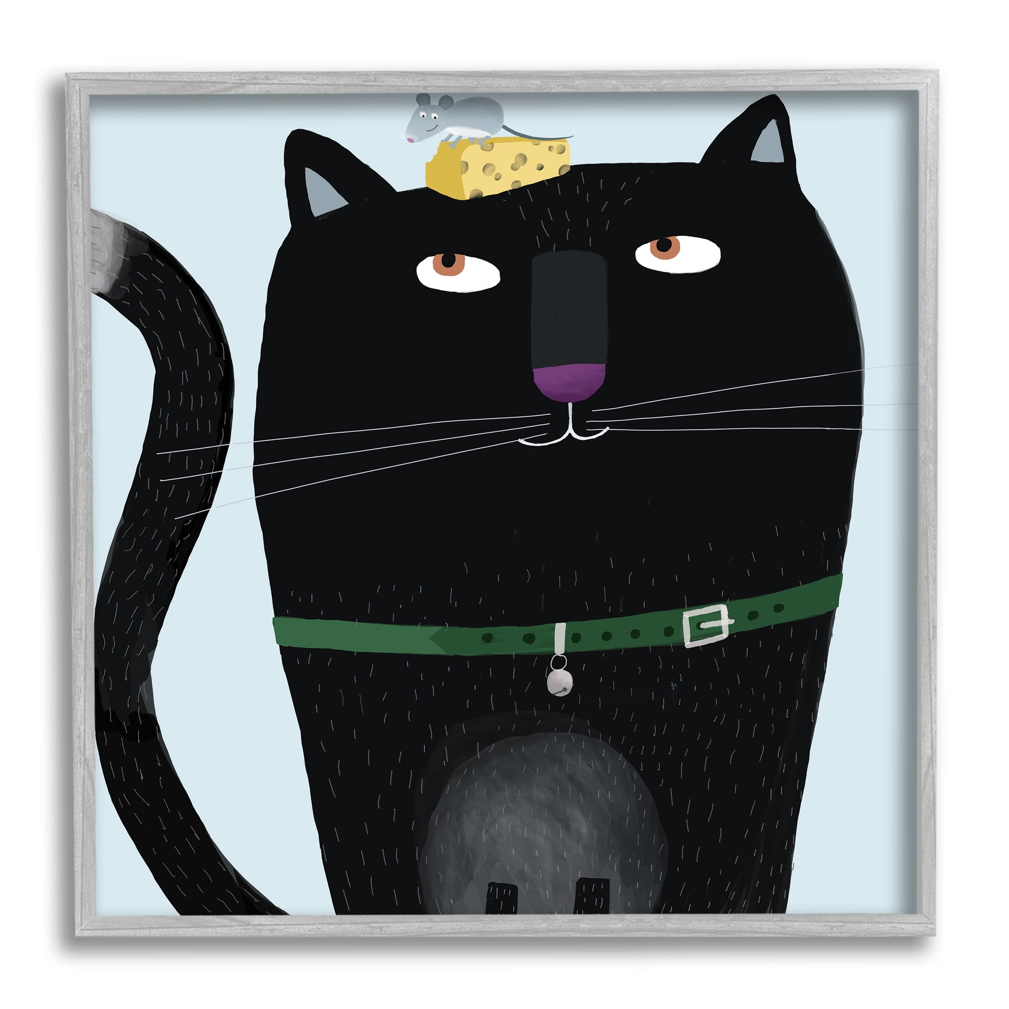 Stupell Industries Cat & Mouse Pet Friends Animals & Insects Painting Gray Framed Art Print Wall Art