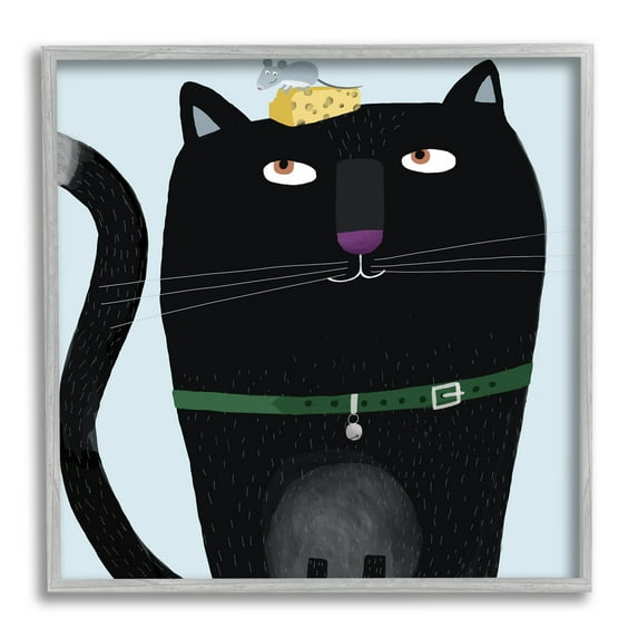 Stupell Industries Cat & Mouse Pet Friends Animals & Insects Painting Gray Framed Art Print Wall Art