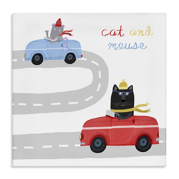 Stupell Industries Cat & Mouse in Cars Quotes and Sayings Painting Wrapped Canvas Canvas Art Print Wall Art, 30 x 30