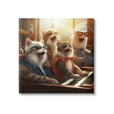 Stupell Industries Cat Musicians & Piano Animals & Insects Painting Gallery Wrapped Canvas Art Print Wall Art, 17 x 17