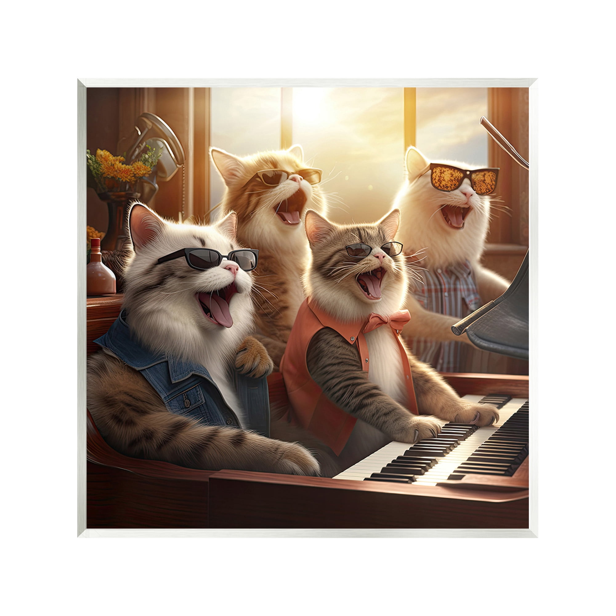 Stupell Industries Cat Musicians & Piano Animals & Insects Painting Unframed Art Print Wall Art, 12 x 12