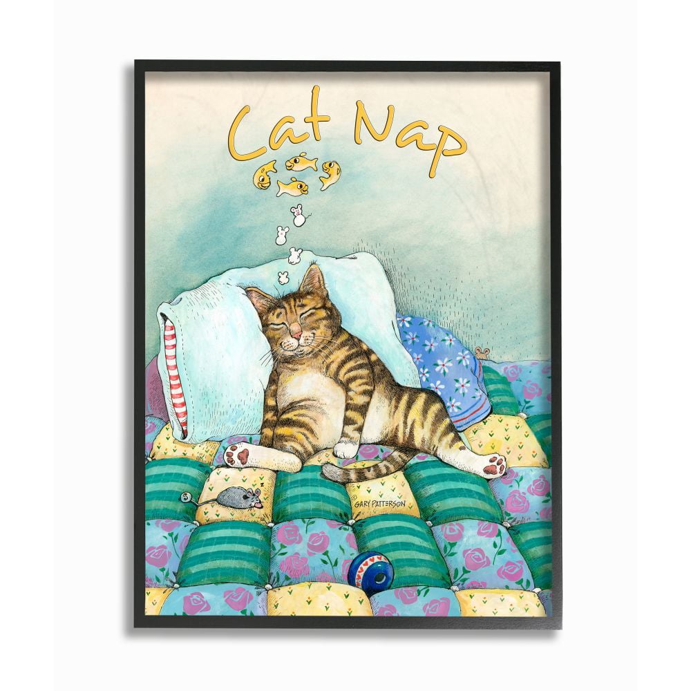 Stupell Industries Cat Nap Funny Cat Cartoon Pet Design Framed Wall Art by Gary Patterson