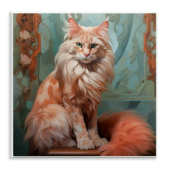 Stupell Industries Cat Nouveau Portrait Animals Painting Unframed Art Print Wall Art, 12 x 12