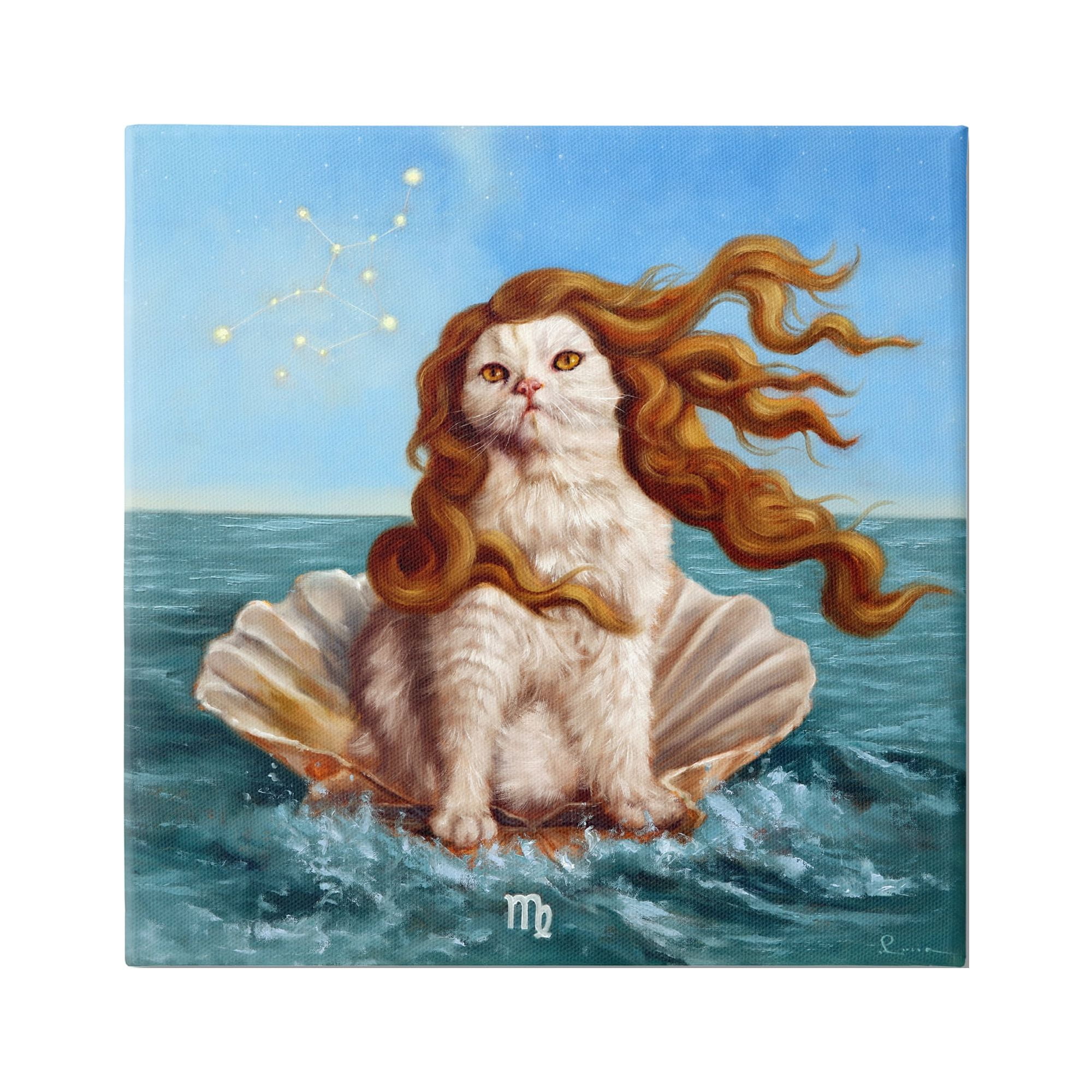 Stupell Industries Cat Ocean Seashell Scorpio Astrological Symbol Constellation Painting Gallery Wrapped Canvas Print Wall Art, Design by Lucia Heffernan