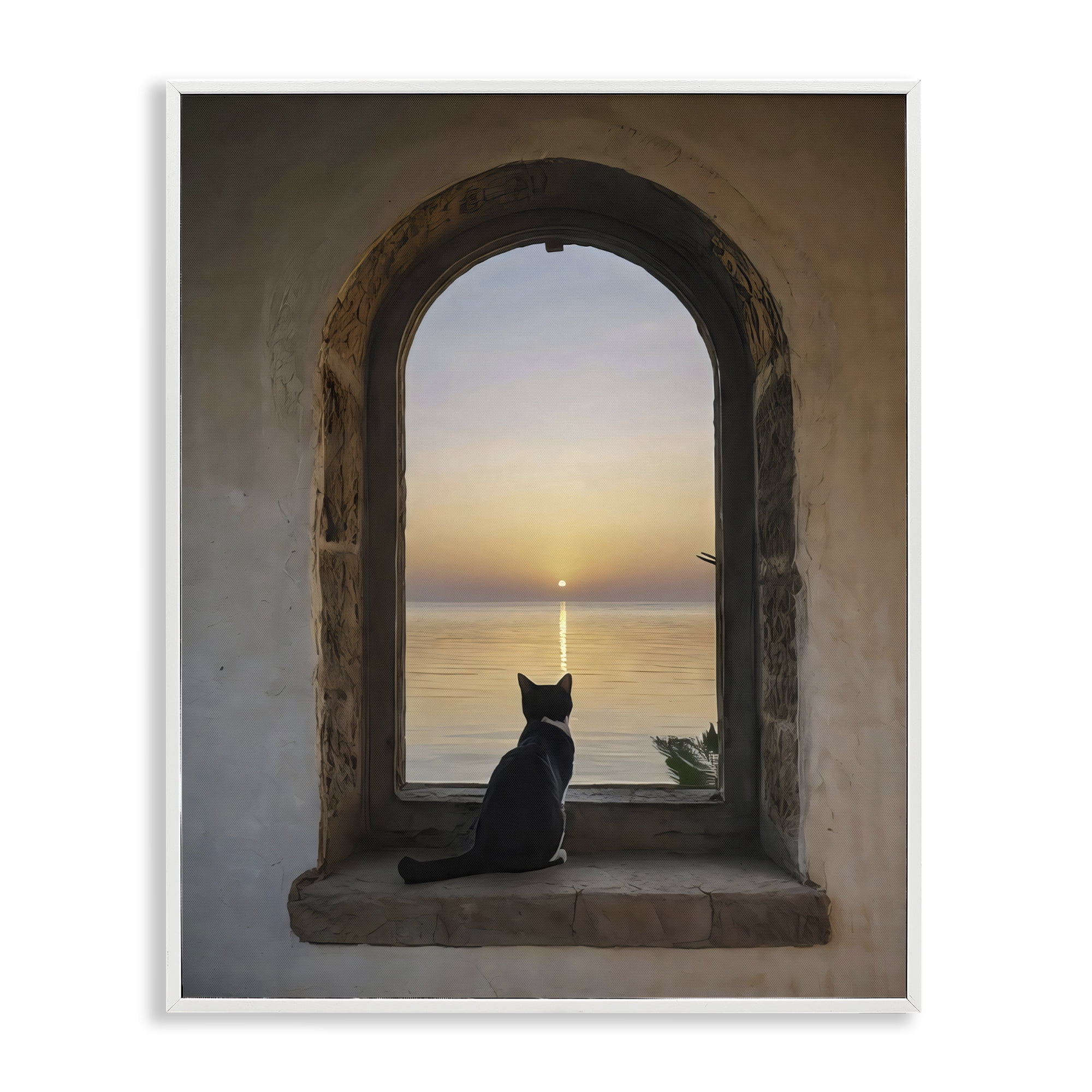 Stupell Industries Cat Overlooking Water at Sunset White Framed Giclee Art, design by Creative Studio