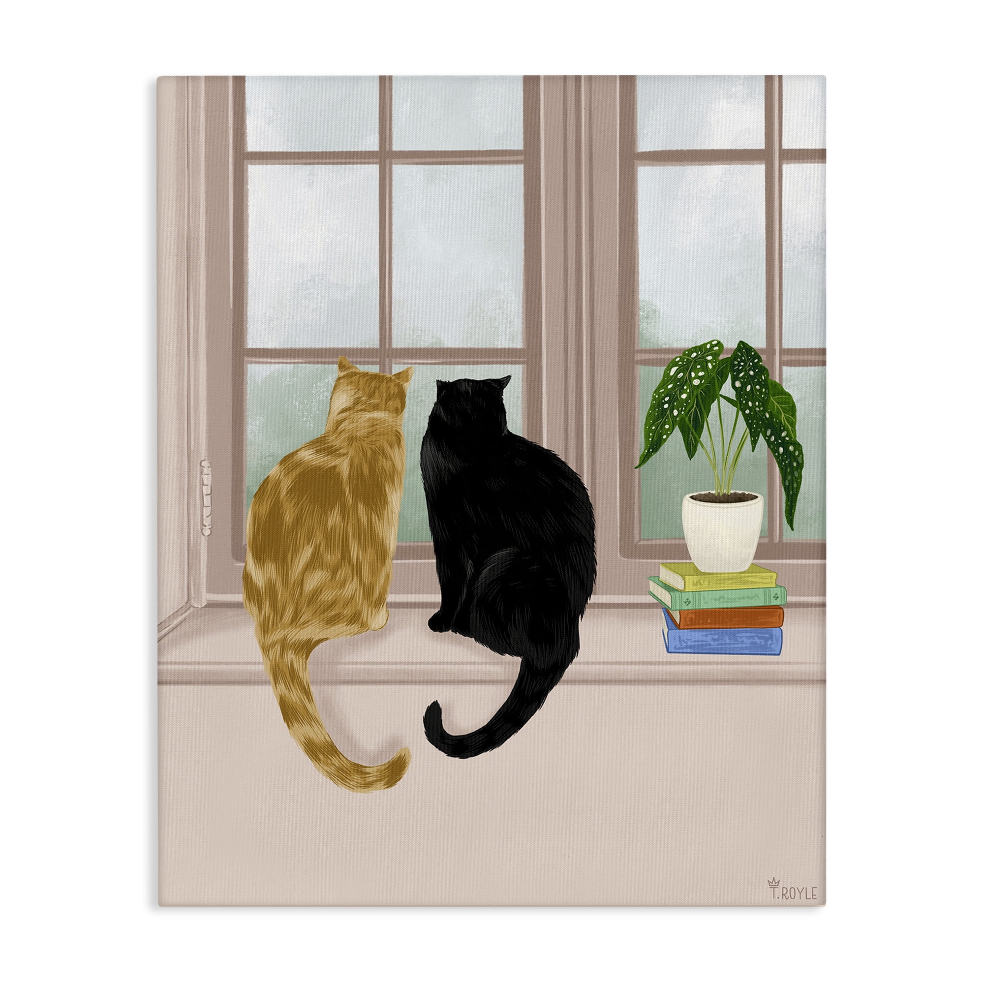 Stupell Industries Cat Pair in Windowsill Animals & Insects Painting Gallery Wrapped Canvas Art Print Wall Art, 16 x 20