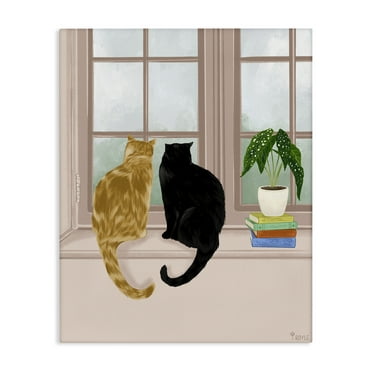 Stupell Industries Cat Pair in Windowsill Animals & Insects Painting Gallery Wrapped Canvas Art Print Wall Art, 16 x 20