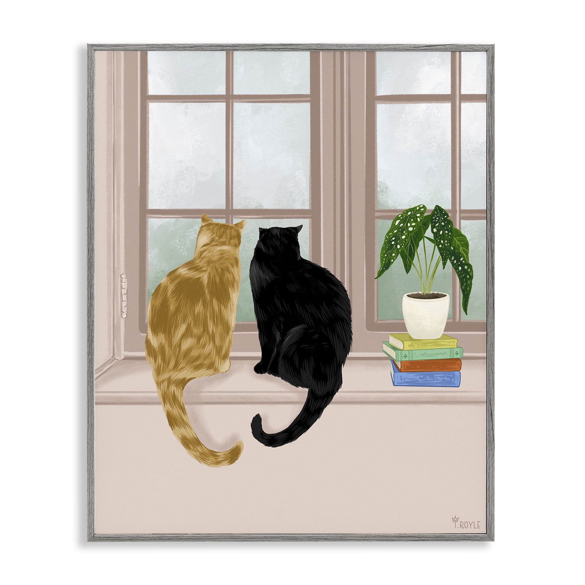 Stupell Industries Cat Pair in Windowsill Animals & Insects Painting Gray Framed Art Print Wall Art, 11 x 14