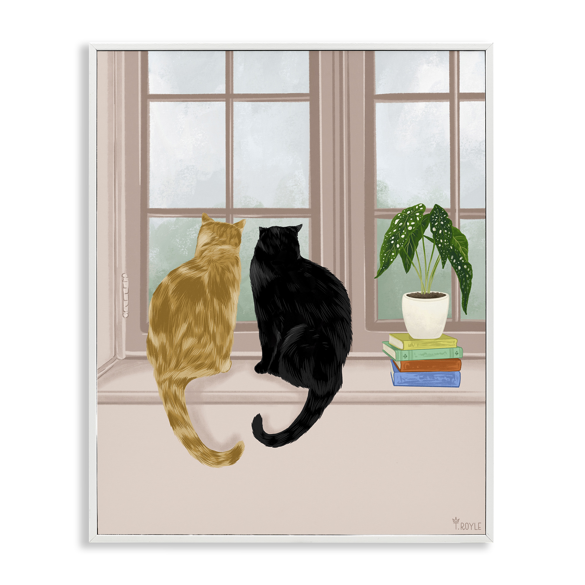 Stupell Industries Cat Pair in Windowsill Animals & Insects Painting White Framed Art Print Wall Art, 16 x 20
