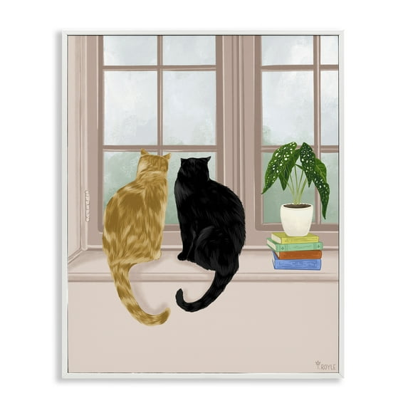 Stupell Industries Cat Pair in Windowsill Animals & Insects Painting White Framed Art Print Wall Art, 24 x 30