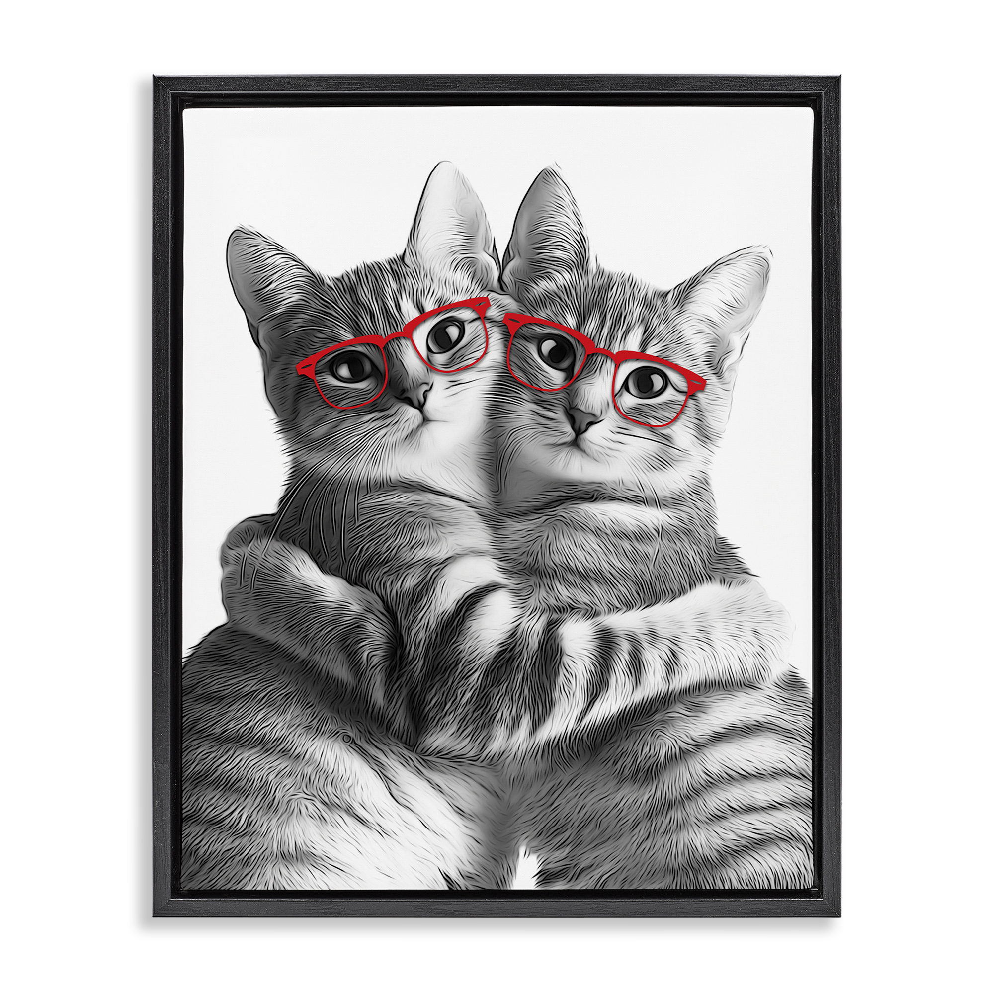 Stupell Industries Cat Pair with Glasses Animals & Insects Painting Black Floater Framed Art Print Wall Art, 17 x 21