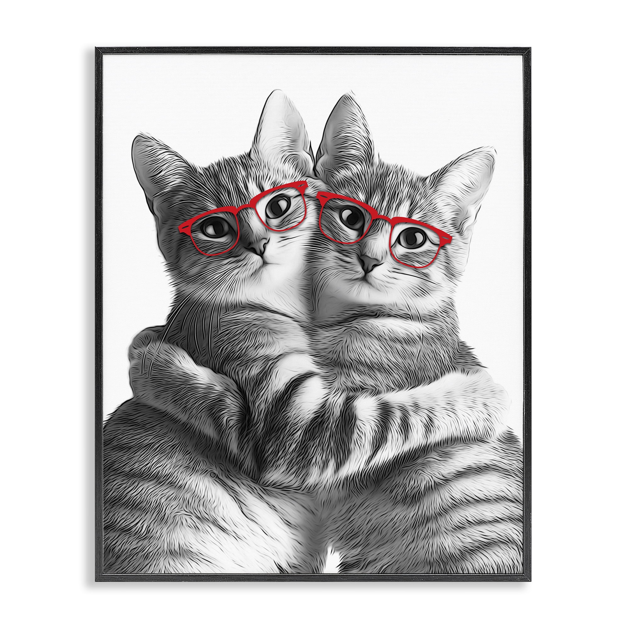 Stupell Industries Cat Pair with Glasses Animals & Insects Painting Black Framed Art Print Wall Art, 11 x 14