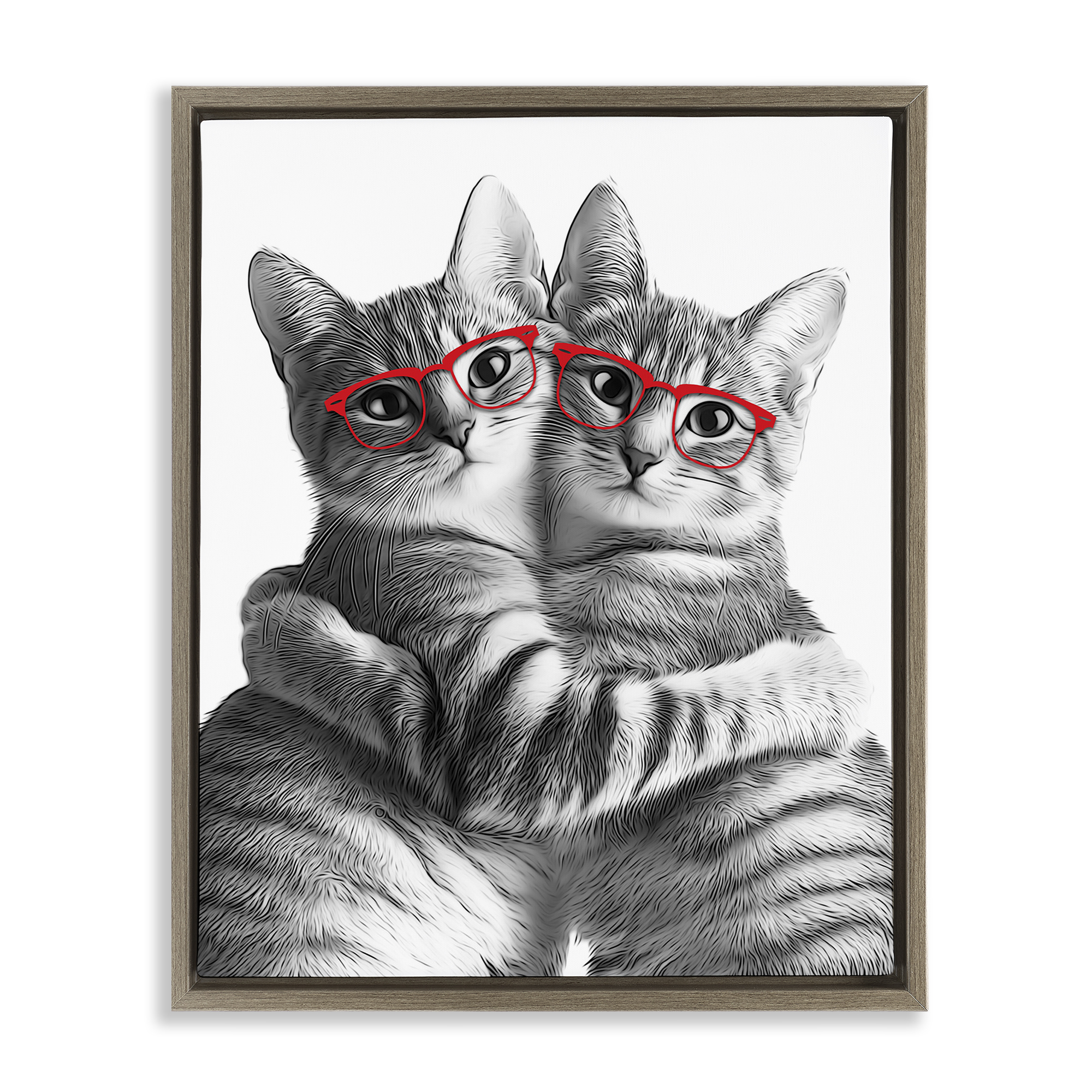 Stupell Industries Cat Pair with Glasses Animals & Insects Painting Brown Floater Framed Art Print Wall Art, 17 x 21