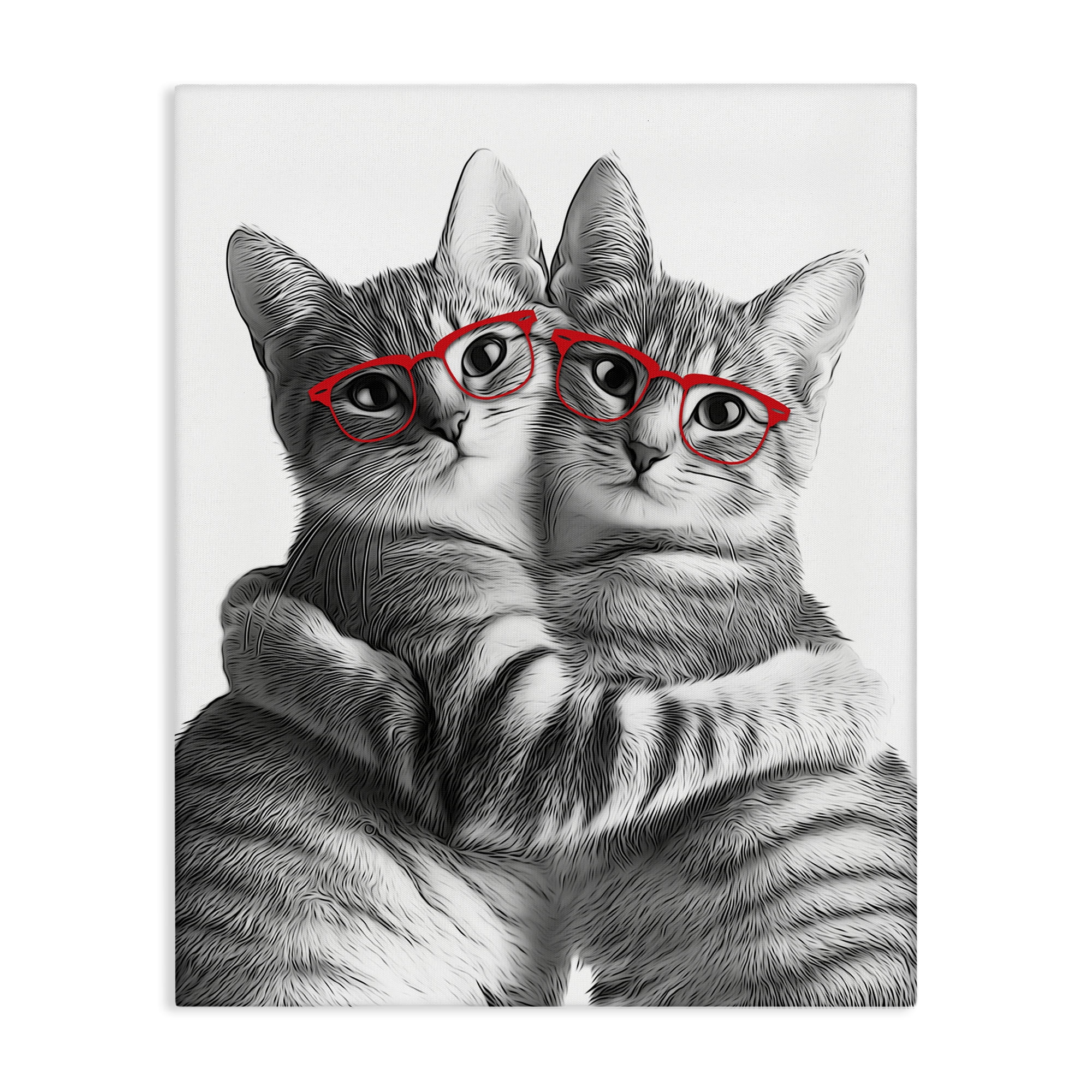Stupell Industries Cat Pair with Glasses Animals & Insects Painting Gallery Wrapped Canvas Art Print Wall Art, 36 x 48