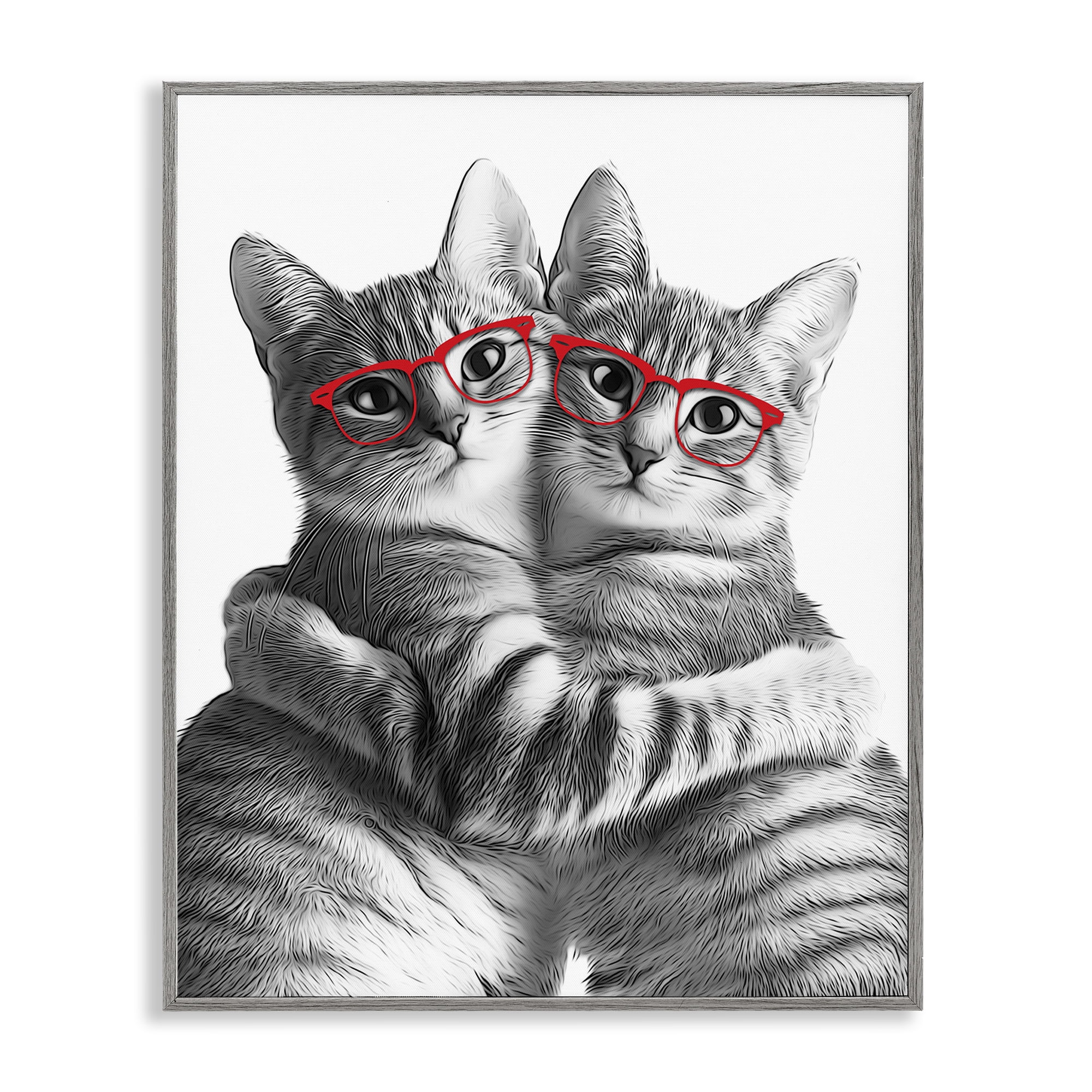 Stupell Industries Cat Pair with Glasses Animals & Insects Painting Gray Framed Art Print Wall Art, 24 x 30
