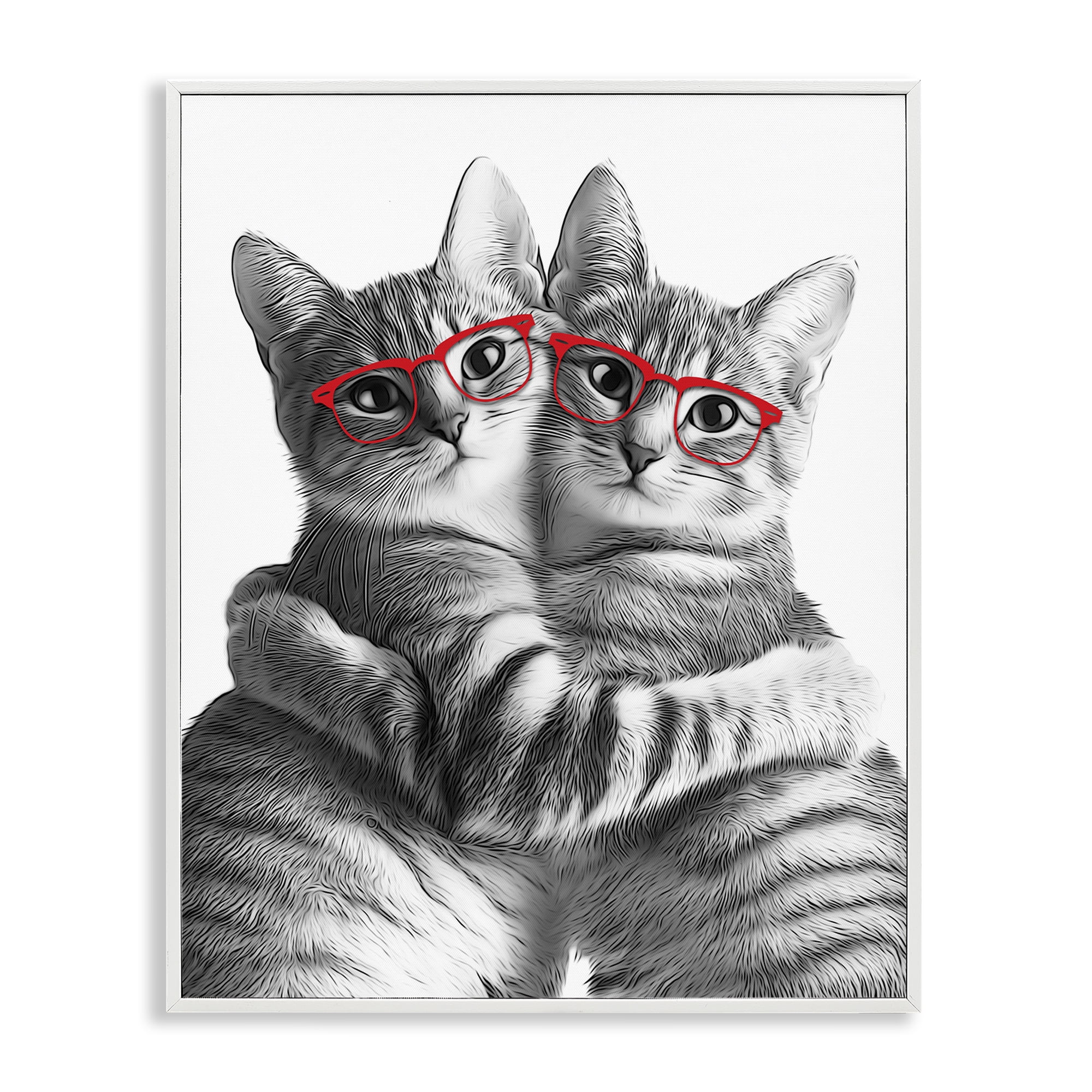 Stupell Industries Cat Pair with Glasses Animals & Insects Painting White Framed Art Print Wall Art, 24 x 30