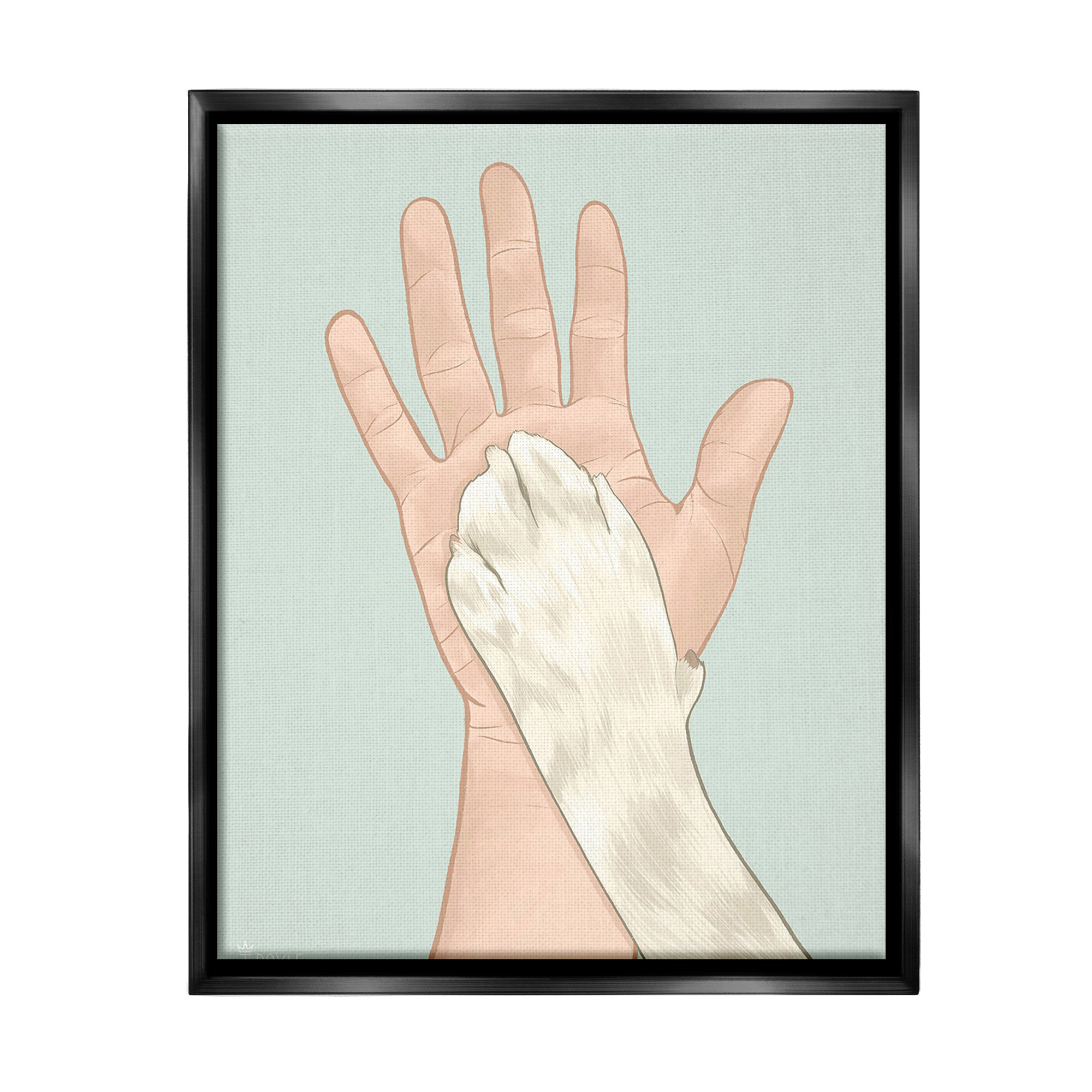 Stupell Industries Cat Paw High Five Animals & Insects Painting Black Floater Framed Canvas Art Print Wall Art, 17 x 21