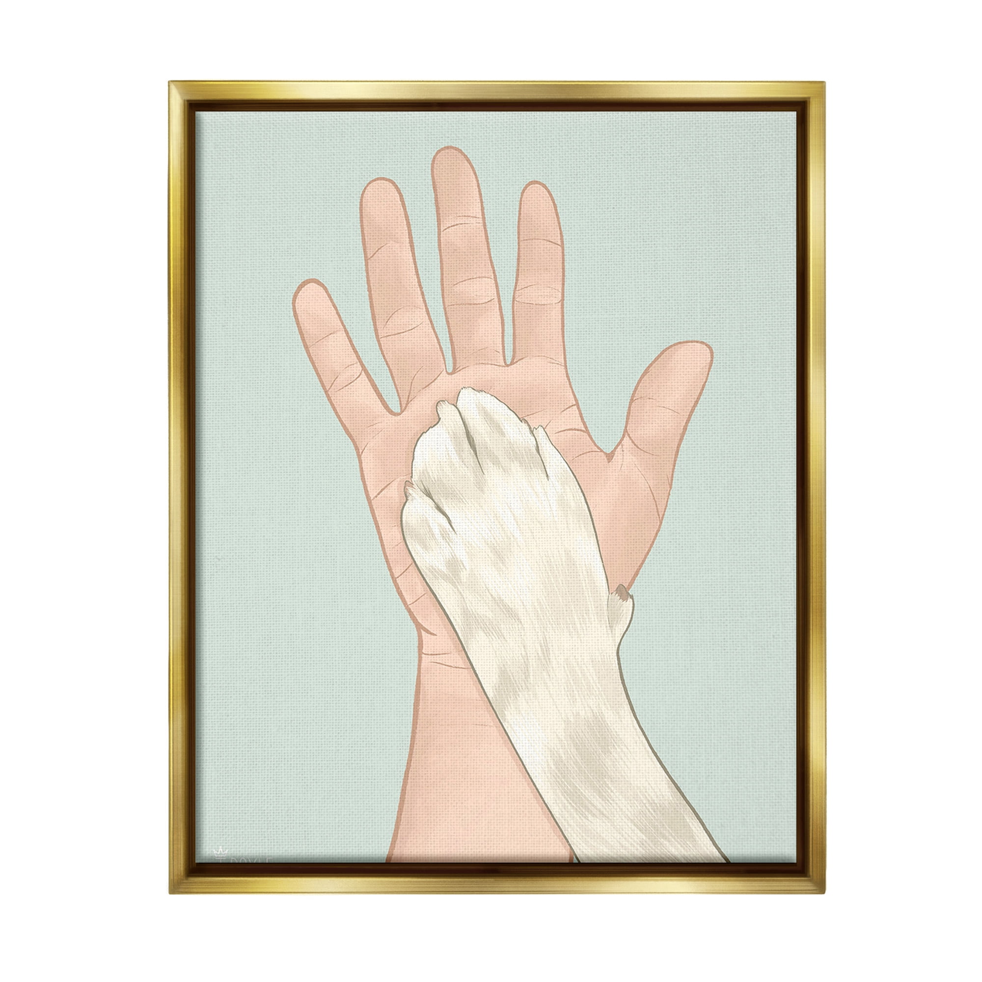 Stupell Industries Cat Paw High Five Animals & Insects Painting Gold Floater Framed Canvas Art Print Wall Art, 17 x 21